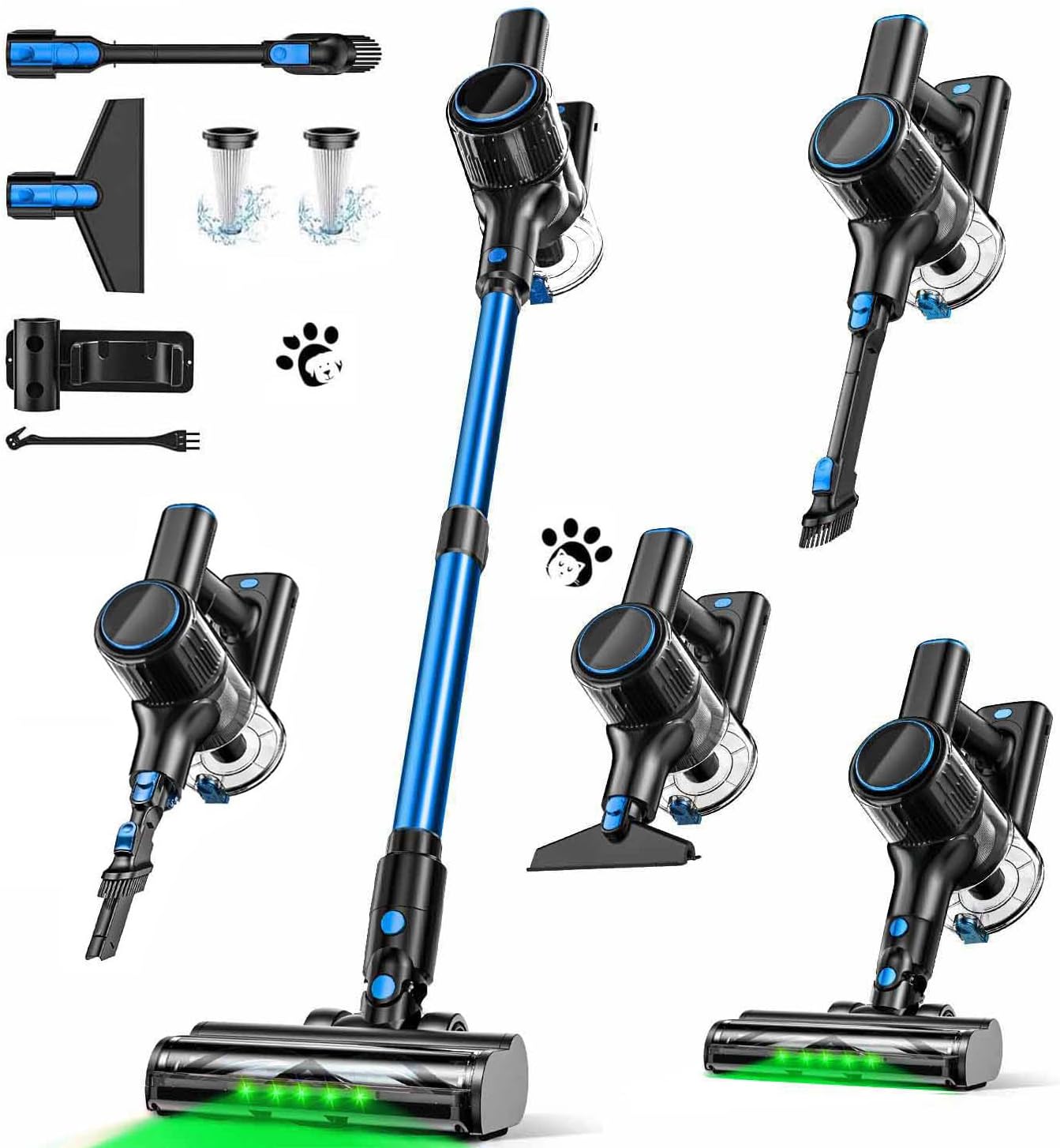 Cordless Vacuum Cleaner, 8-in-1 Vacuum Cleaners for Home, 45Mins Runtime, Anti-Tangle Stick Vacuum with LED Display, Rechargeable Lightweight Vacuum for Pet Hair/Carpet/Floor (Blue)