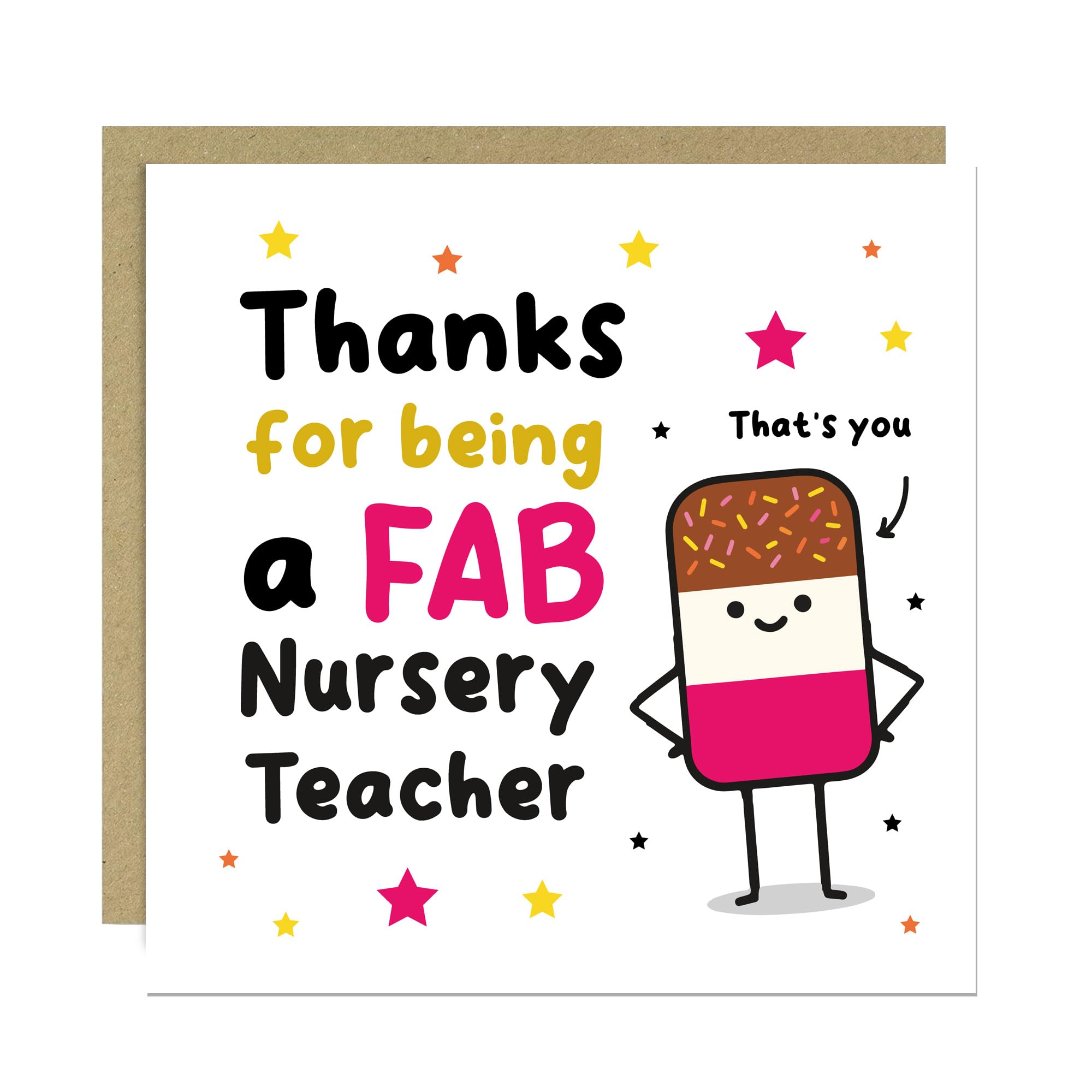 RED OCEAN Nursery Teacher Thank You Card FAB TEACHER Card With Kraft Envelope Appreciation Cards To Say Thank You Nursery Cards For Men Women Novelty