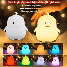WHA&DARREN Penguin Night Light for Kids, Children Lamp Portable Rechargeable Silicone Baby Night Light, Remote Controlled Children\'s Animal Lamp Kawaii