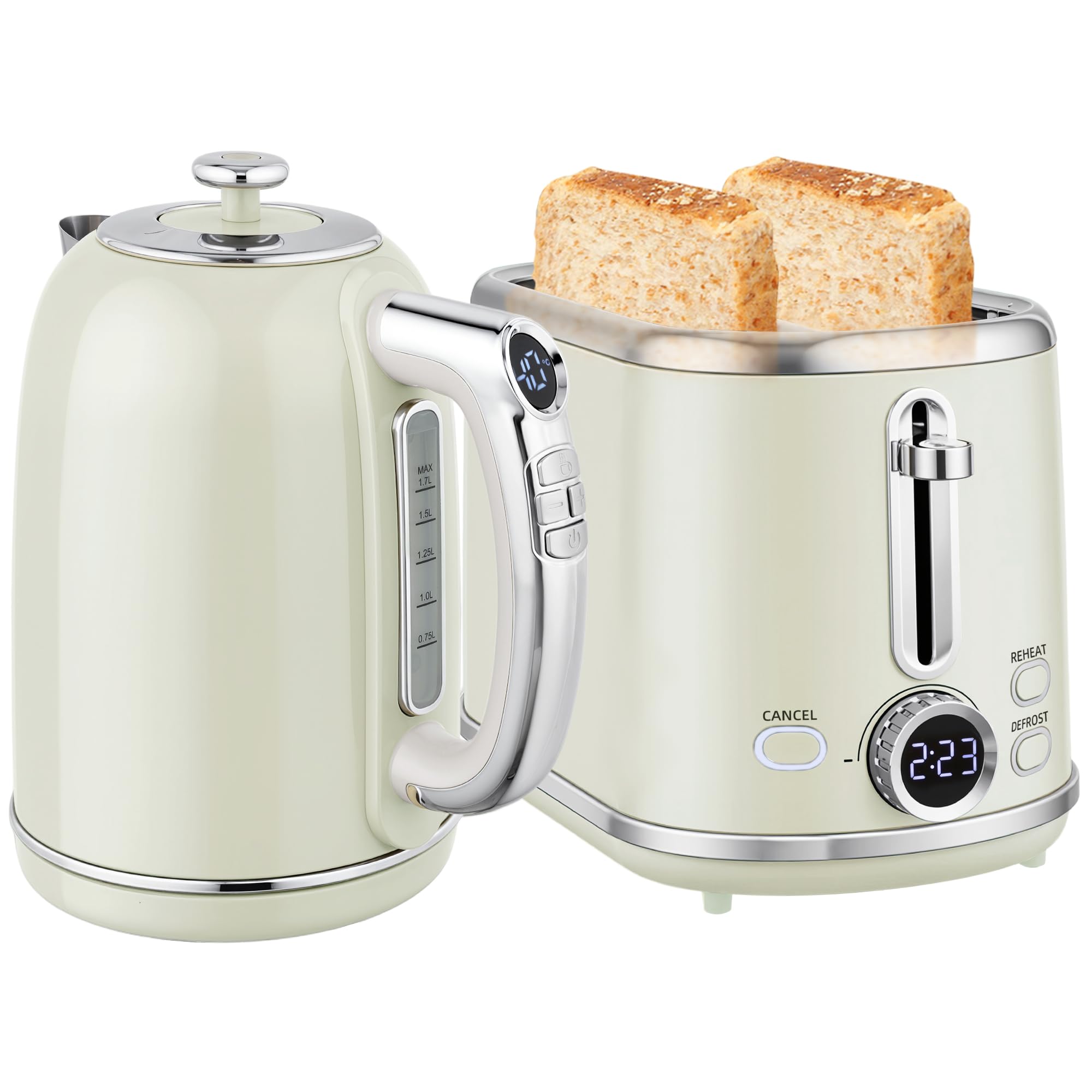 Homcom Grey 1.7L 3000W Kettle & 2 Slice Toaster With Keep Warm Memory Function In