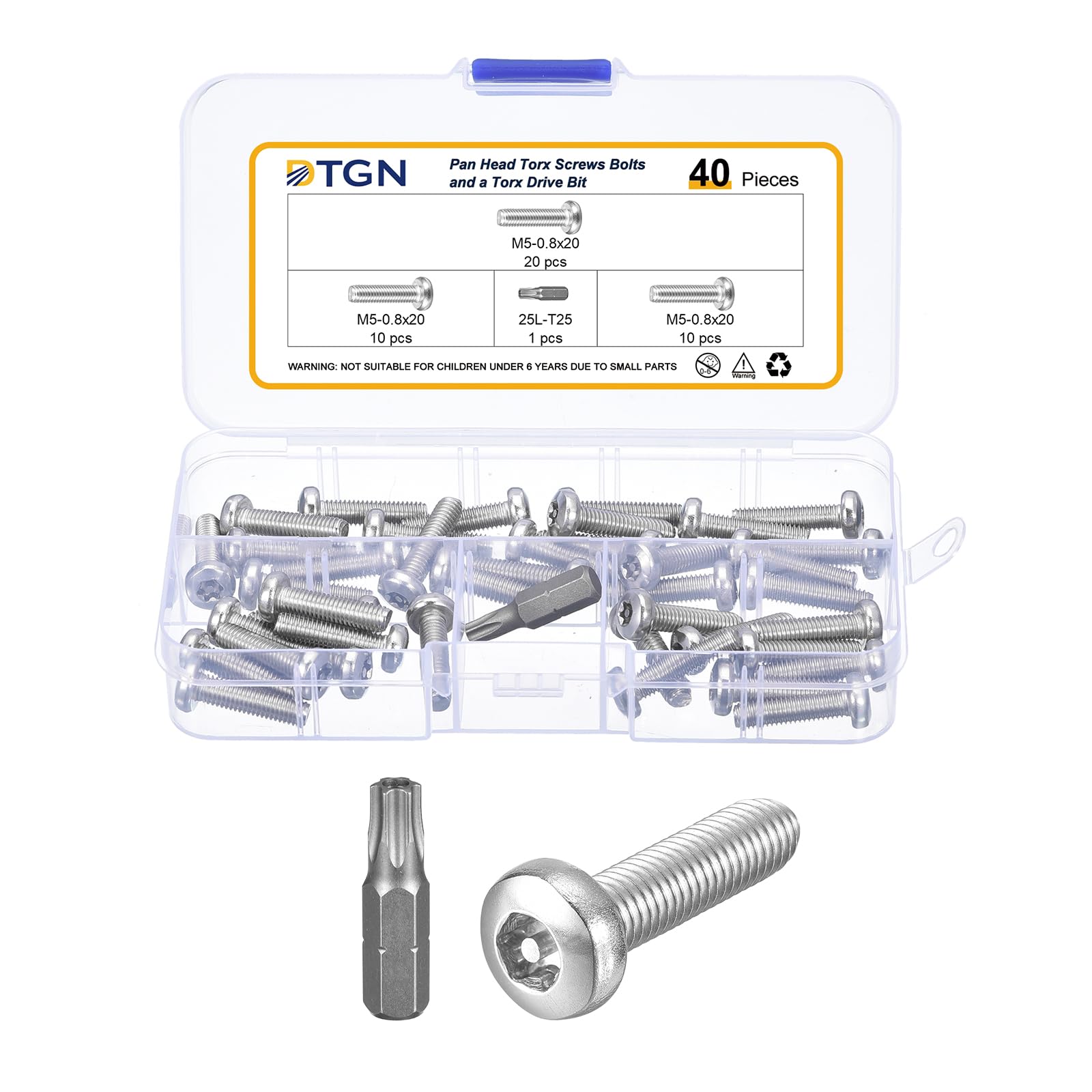 DTGN M5x20mm Pan Head Torx Security Screws, 40Pack, Good for Machinery