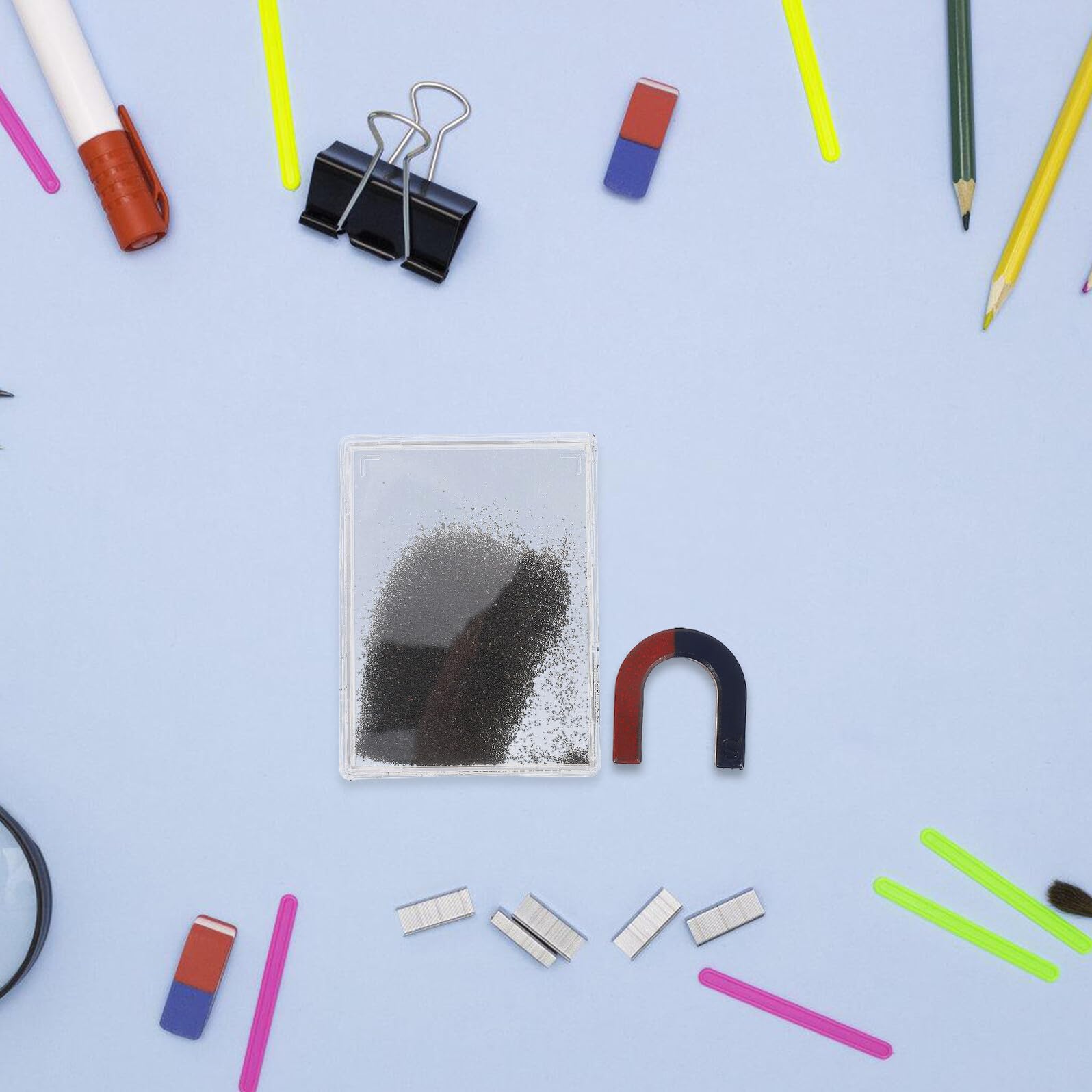 Boîte à Limaille de Fer 3 Sets pour Expériences Magnétiques avec Guide Détaillé, Plastique et Fer, Démonstration Visuelle du Champ Magnétique pour Enseignants