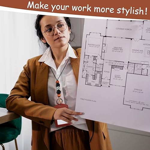 Miniatura 21 de Cordones con 2 soportes para tarjetas de identificación, cordón de silicona con cuentas de silicona, soporte de identificación de cuero