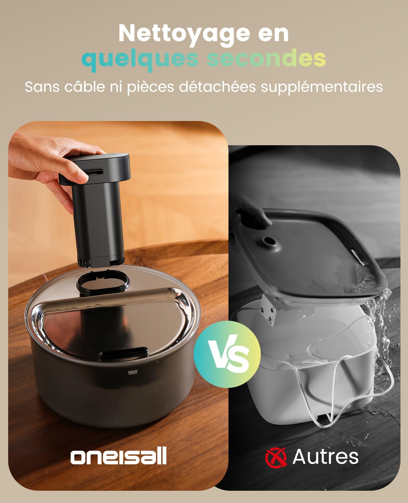 oneisall Fontaine à Eau sans Fil pour Chat 3,2 L, Bac en Acier Inoxydable | Pompe Intégrée SilentFlow™ 20 dB, Batterie 4000 mAh, autonomie 45j, recharge USB-C, 3 Modes d'Eau, ABS/PP certifié ISCC
