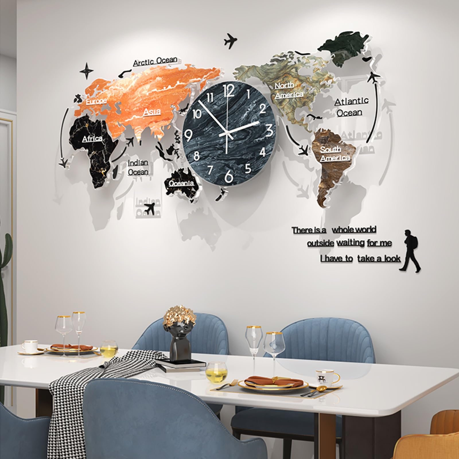 Amazon.co.jp: HJXGQJM 時計 3D世界地図時計、シンプルな壁時計