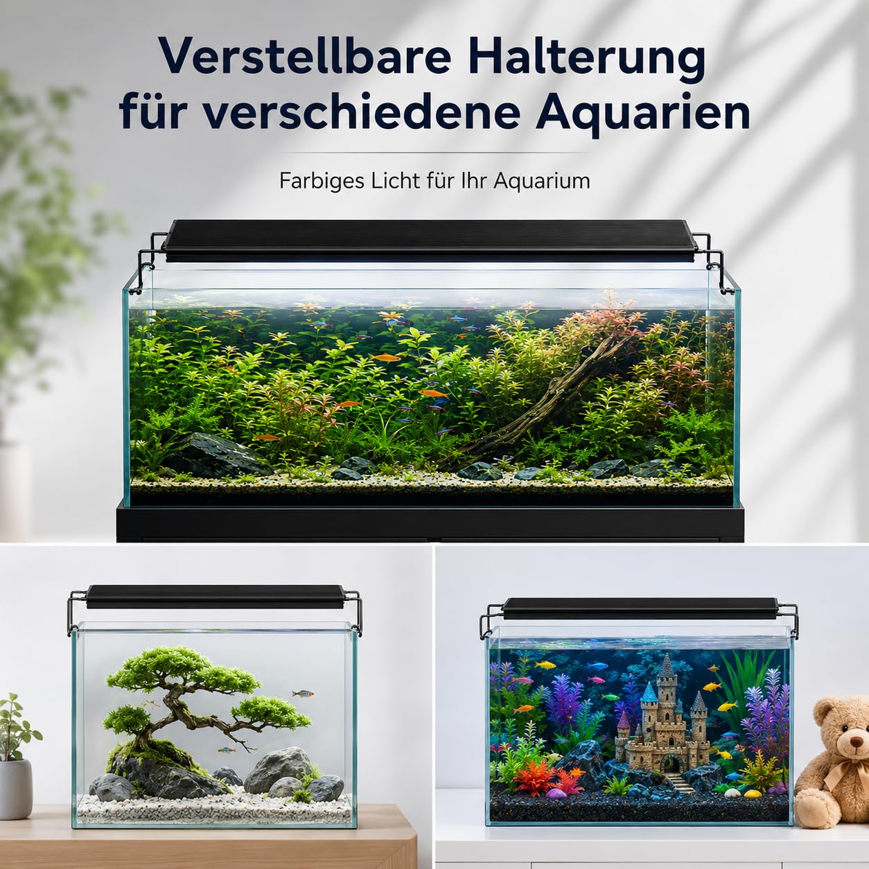 Lámpara LED para acuario de 36 W con temporizador, regulable, 10 niveles de brillo | Temporizador 6H/10H/12H y soporte de metal extensible, apto para acuarios de 87 a 110 cm