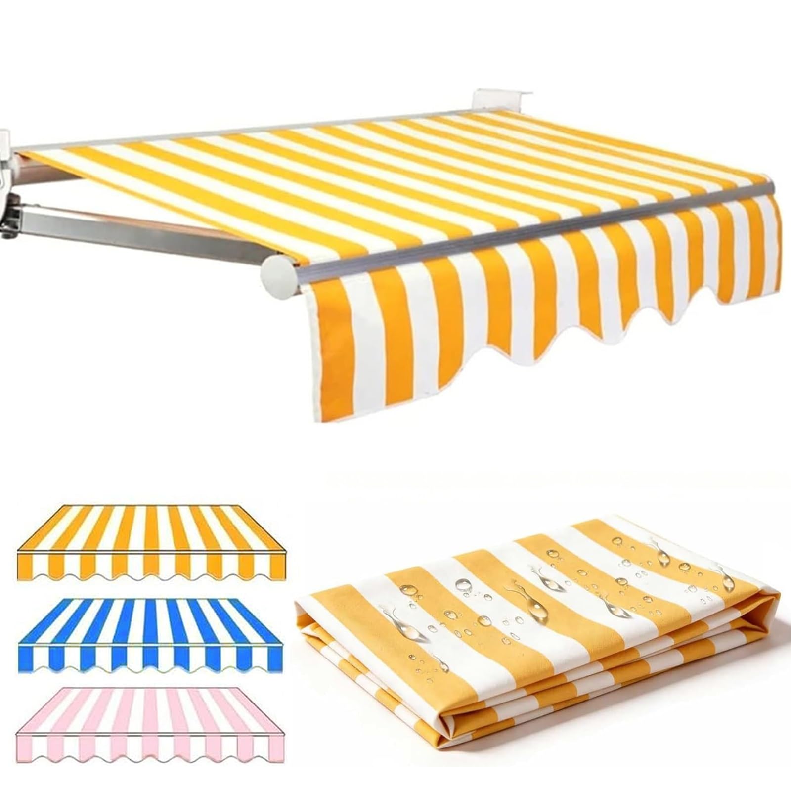 ROFBIHG Retractable Awning Fabric Replacement, Manual Retractable Awning Canvas, Awning Replacement Fabric with Waterproof Shade Sun Shade for Deck, Backyard, Garden, Balcony(Yellow,2x1.5m(6.6x5ft))