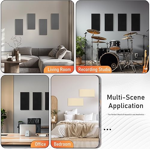 Miniatura 5 de Paneles de pared acústicos absorbentes de espuma a prueba de sonido, de tela de 23.6 x 11.8 pulgadas, 4 unidades con cancelación de ruido para