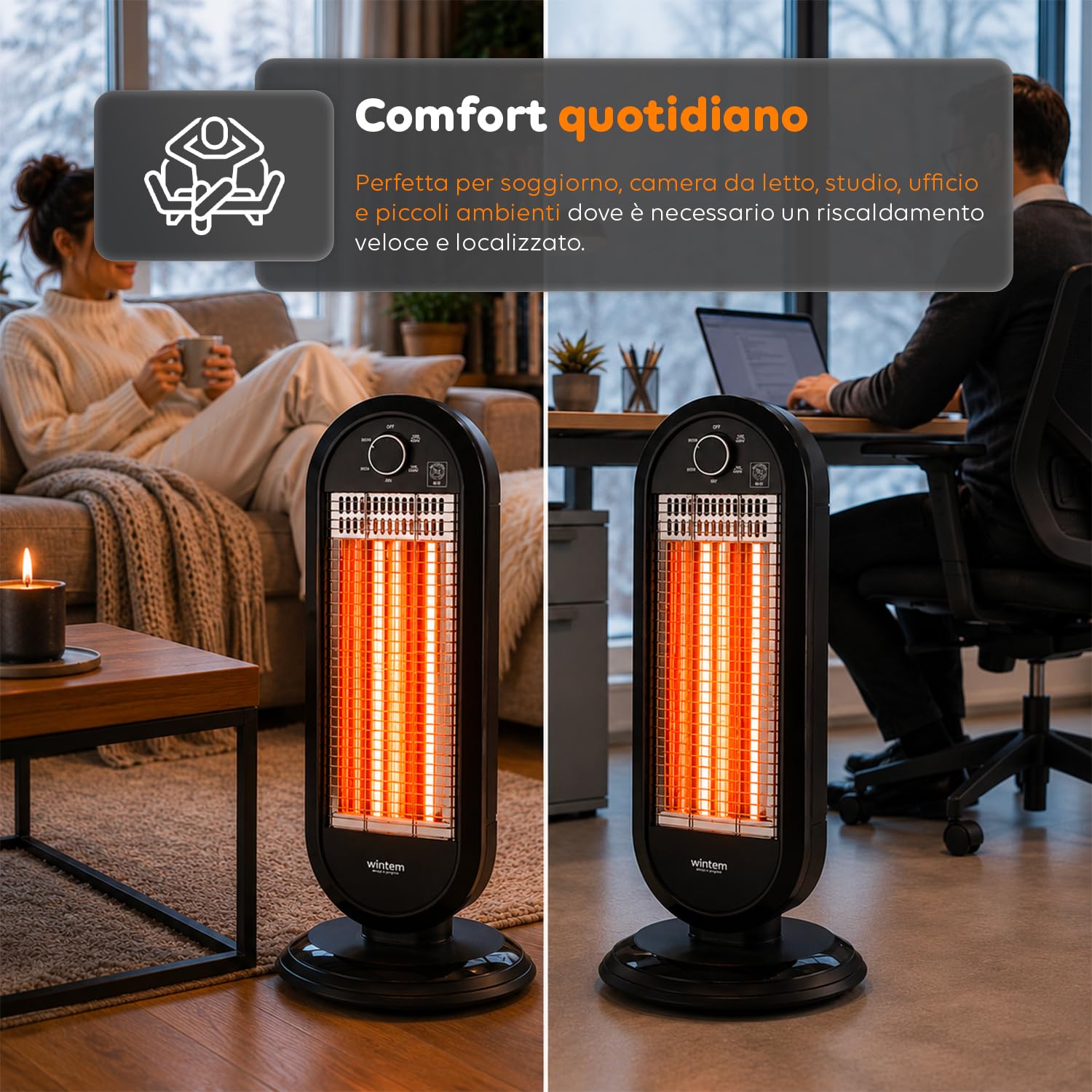 Avilia – Stufetta Elettrica con Oscillazione Automatica, Doppia Potenza 450-900W e Sistema di Sicurezza Anti-Ribaltamento per un Calore Uniforme e Naturale in Casa e Ufficio
