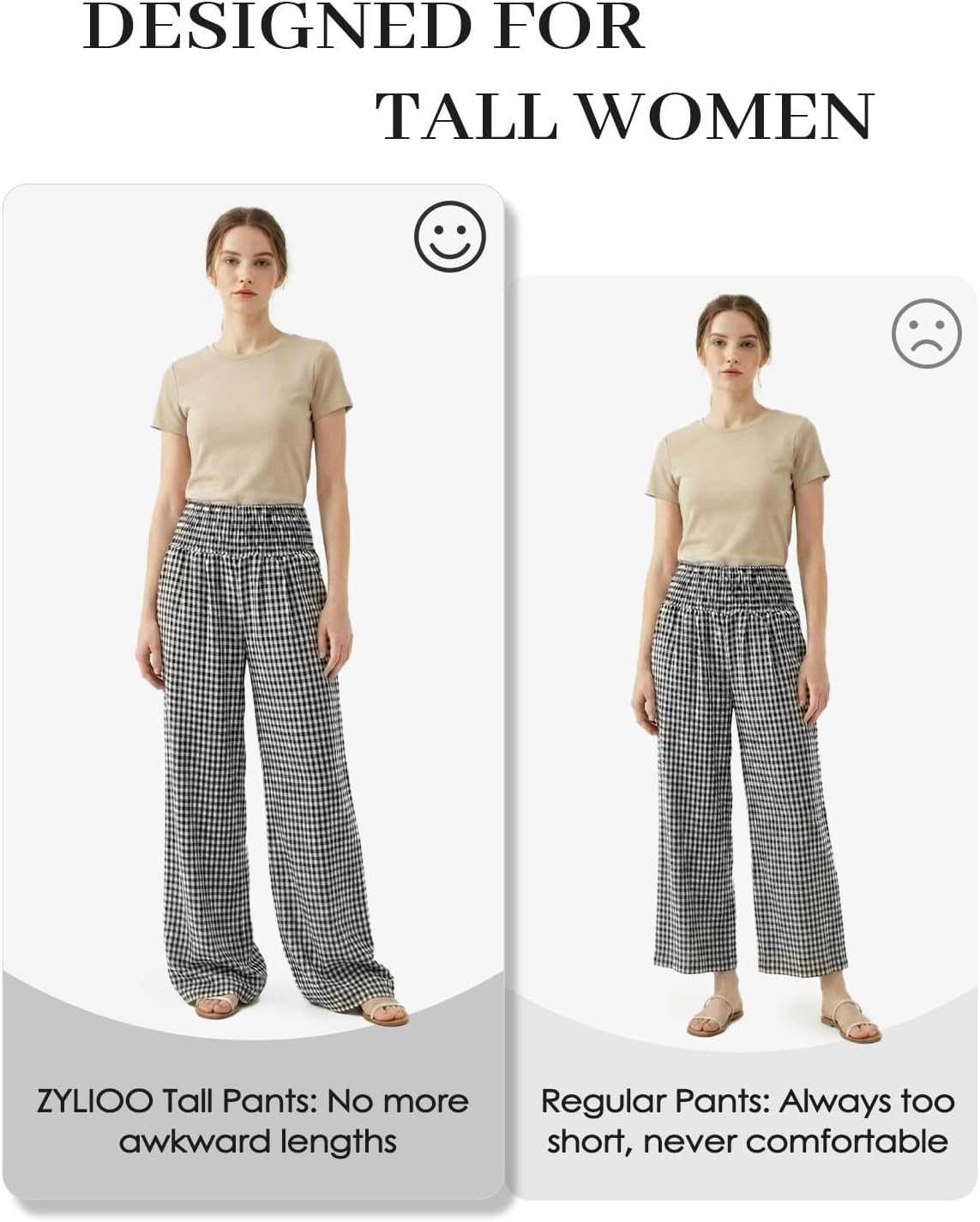 Zylioo Tall Pants for Women Long Inseam Wide Leg Palazzo Pants High Waisted Flowy Summer Beach Pants with Pockets