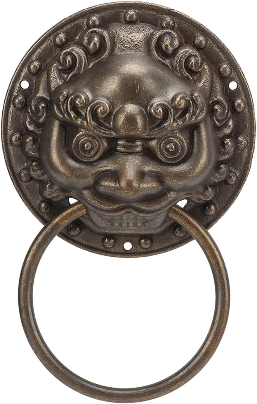 Tissting Antique Bronze Lion Door Knocker 3.7 x 5.5 Inch, Chinese Lion Head Door Pull Handle for Doors Windows Cabinets, Vintage Home Decor, Solid Brass Hardware, Farmhouse Decorative Knob