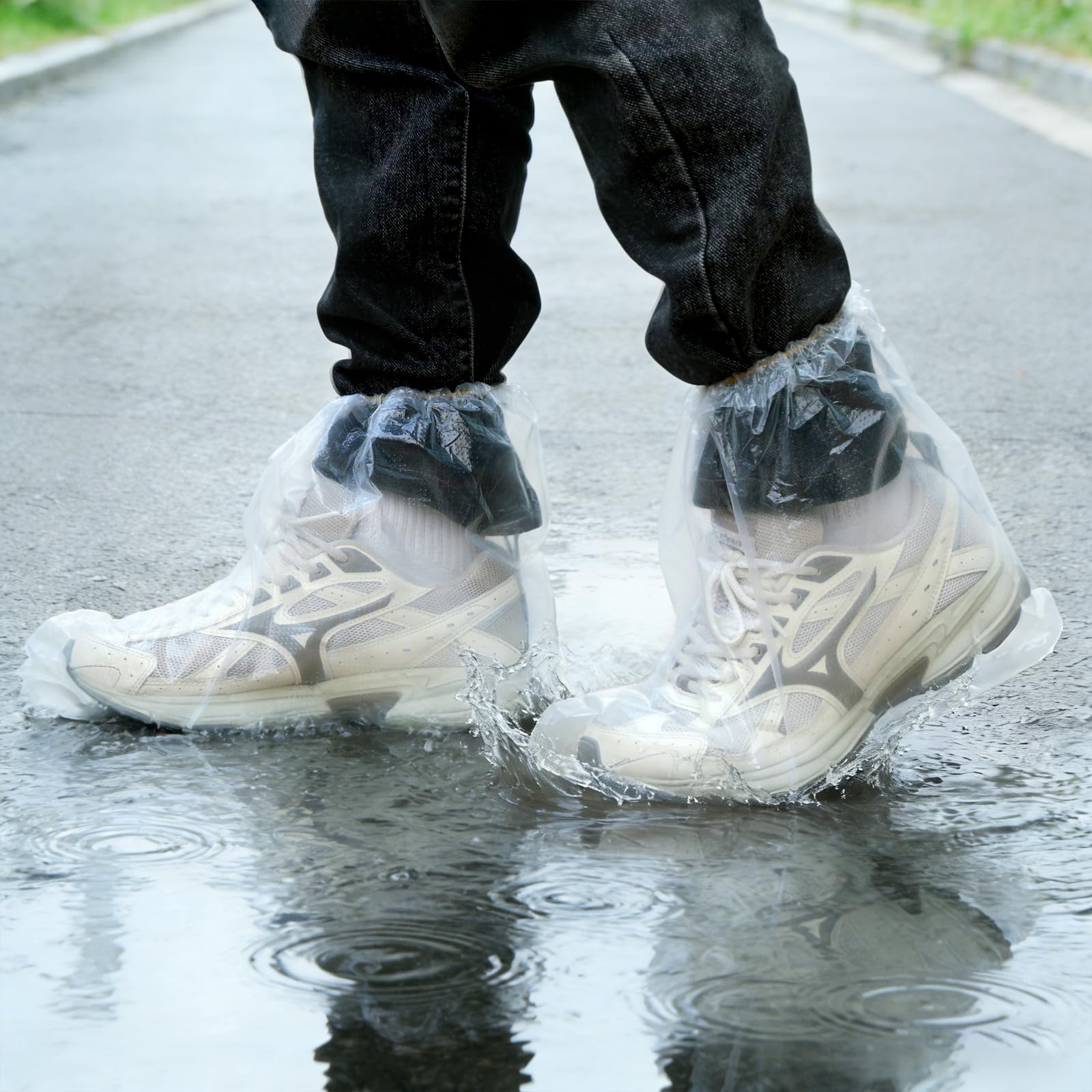 Photo 1 of 10 Pairs Disposable Plastic Shoe Covers & Boot Covers - Waterproof Non-Slip Overshoes for Men & Women, Transparent Rain Shoe Protectors for Indoor & Outdoor Use (Clear)