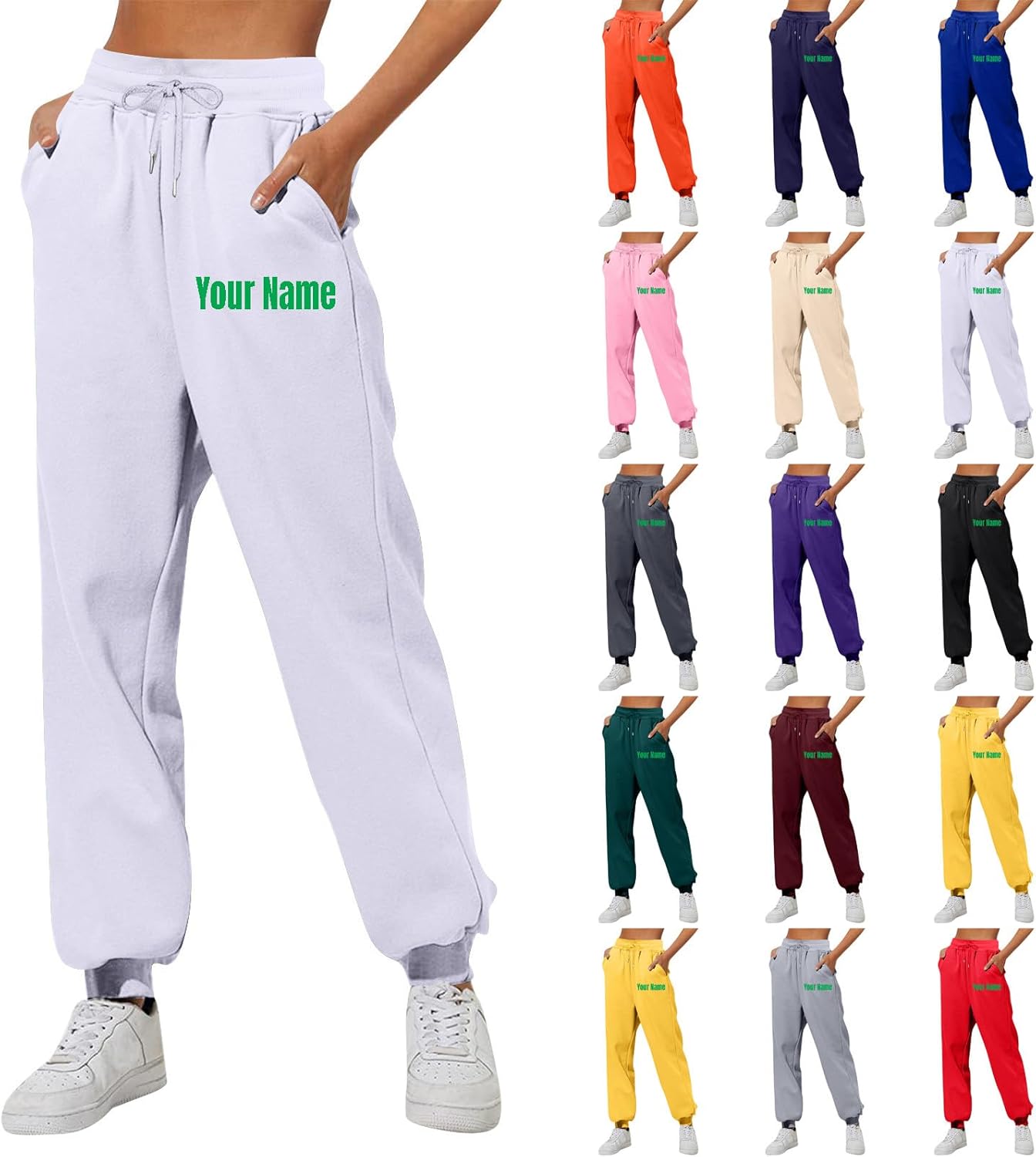 2025 Women's Fashion Customizable Sweatpants with Embroidered Name,Personalized Pants Sweatpants Joggers with Pockets for Women Baggy S-3XL Multi