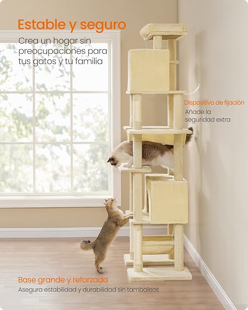 Foto 6 de 7 de Feandrea Árbol Grande para Gatos, Rascador Multinivel para Gatos XXL, 201 cm de Altura, con una Plataforma