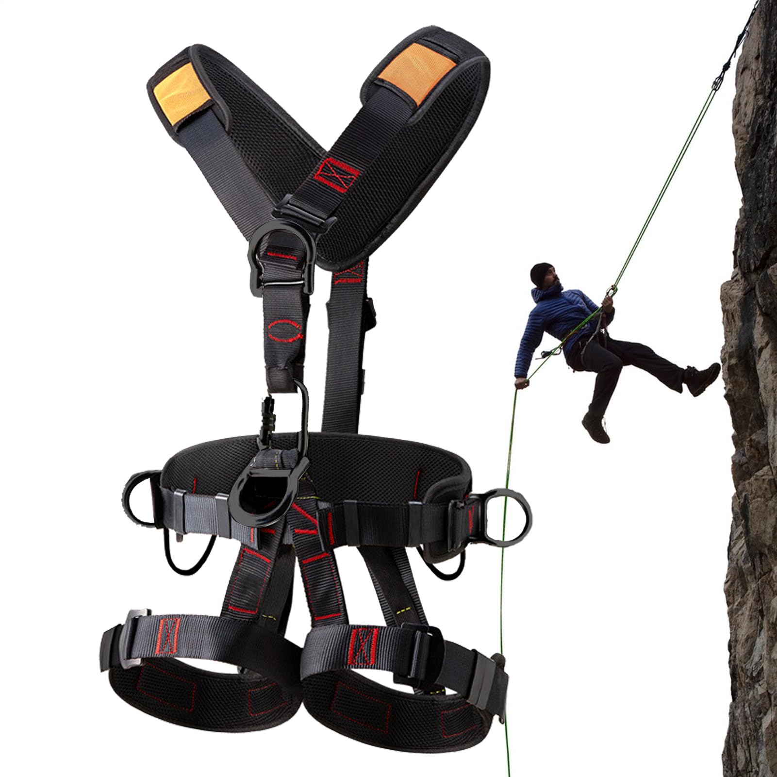 Generico Safety Harness, Fall Protection Belt, Climbing Gear, Adjustable Buckles for Secure Fit, Detachable Tree Harness System, Outdoor Work or Hunting, 31.5-59.06 Inches, Black, 1PC
