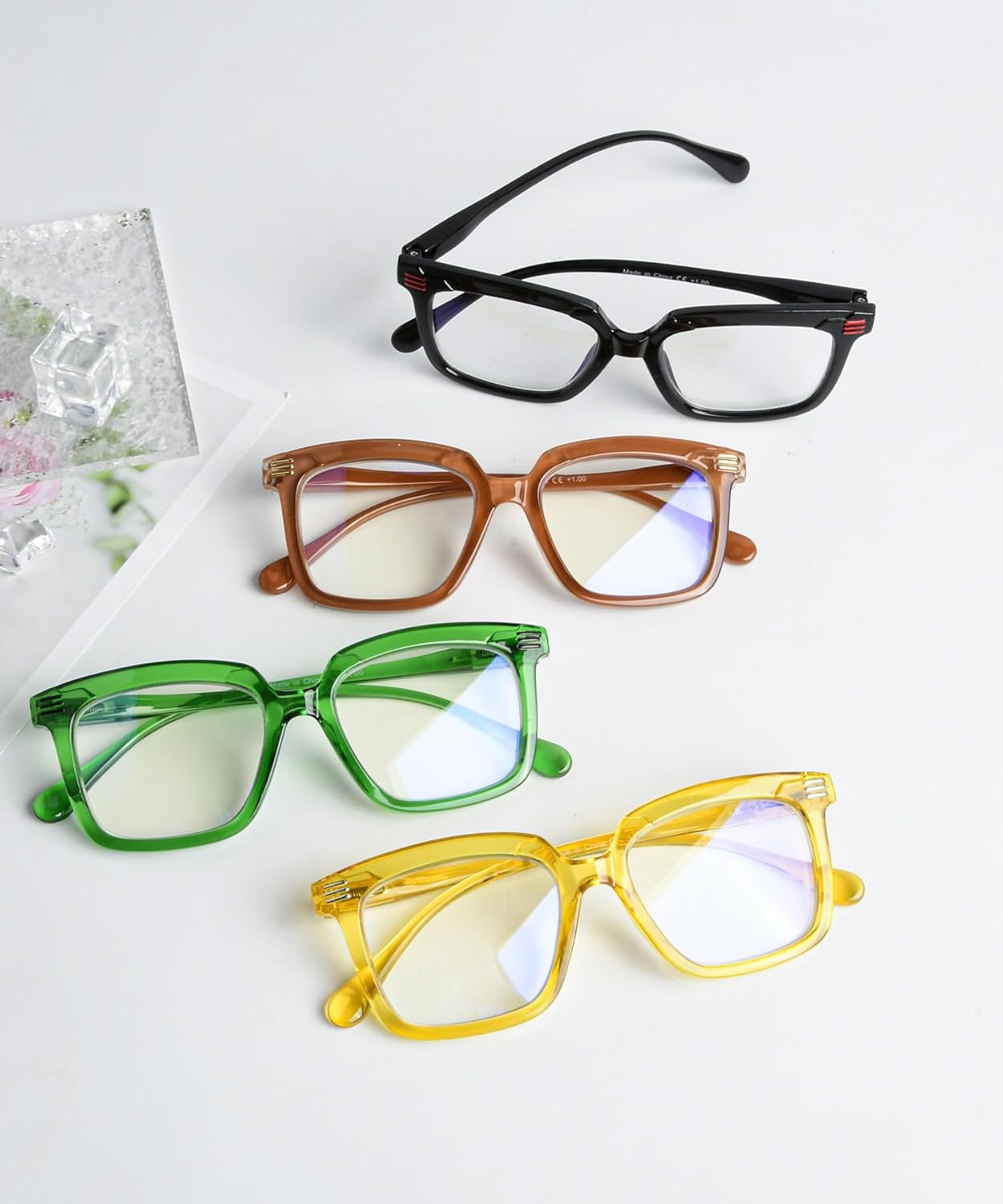 Eyekepper 4-Pack Progressive Multifocus Reading Glasses Blue Light Blocking for Women No Line Multifocal Readers Square Design +2.25