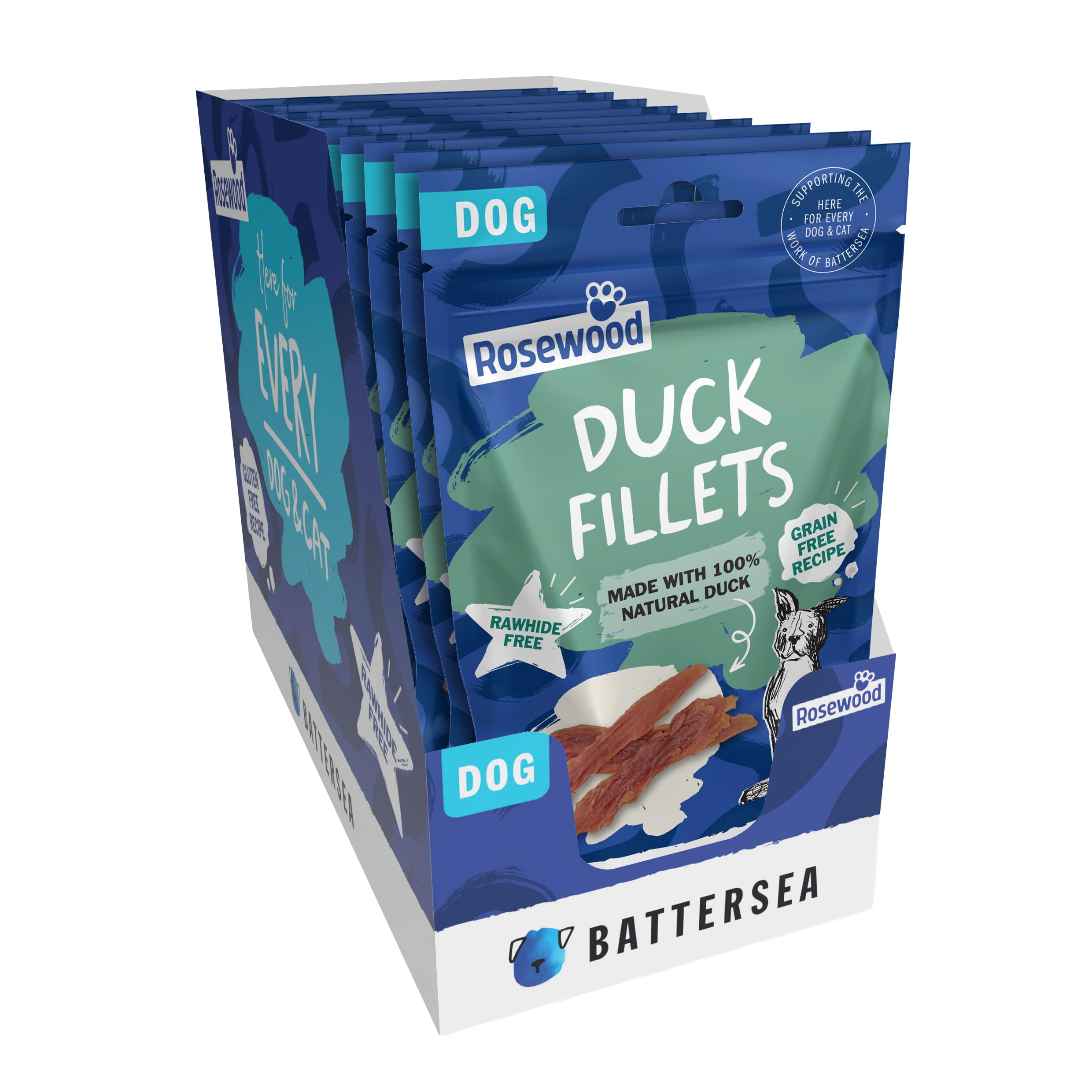 Rosewood x Battersea Duck Fillets Dog Treats – 93% Natural Duck Breast, High Protein, Low Fat, Rawhide-Free Healthy Dog Snacks, Grain-Free Training Treats (Case of 12 Packs)