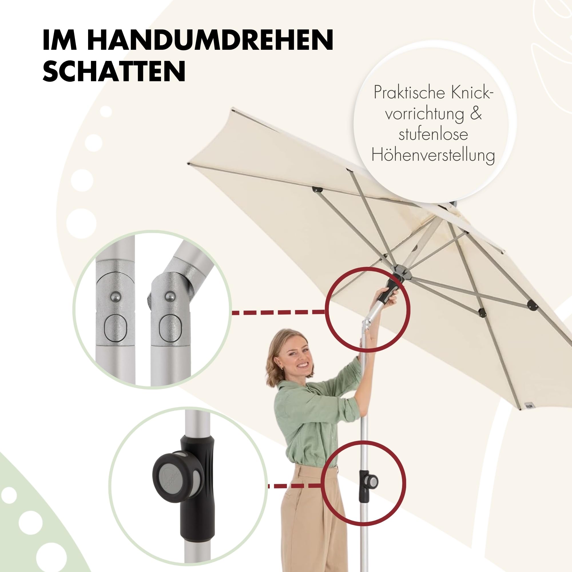 Doppler Sonnenschirm für den Garten SL-AZ Push Up 220 cm Anthrazit I Gartenschirm knickbar I Sonnenschirm mit UV-Schutz 80+ I Gestell aus Aluminium I regenabweisendes Polyester-Schirmdach