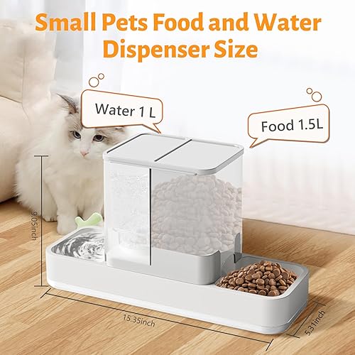 Miniatura 2 de Yummy Sam Alimentador automático para mascotas pequeñas y dispensador de agua, 2 en 1 por gravedad para gatos, juego de comedero y bebedero