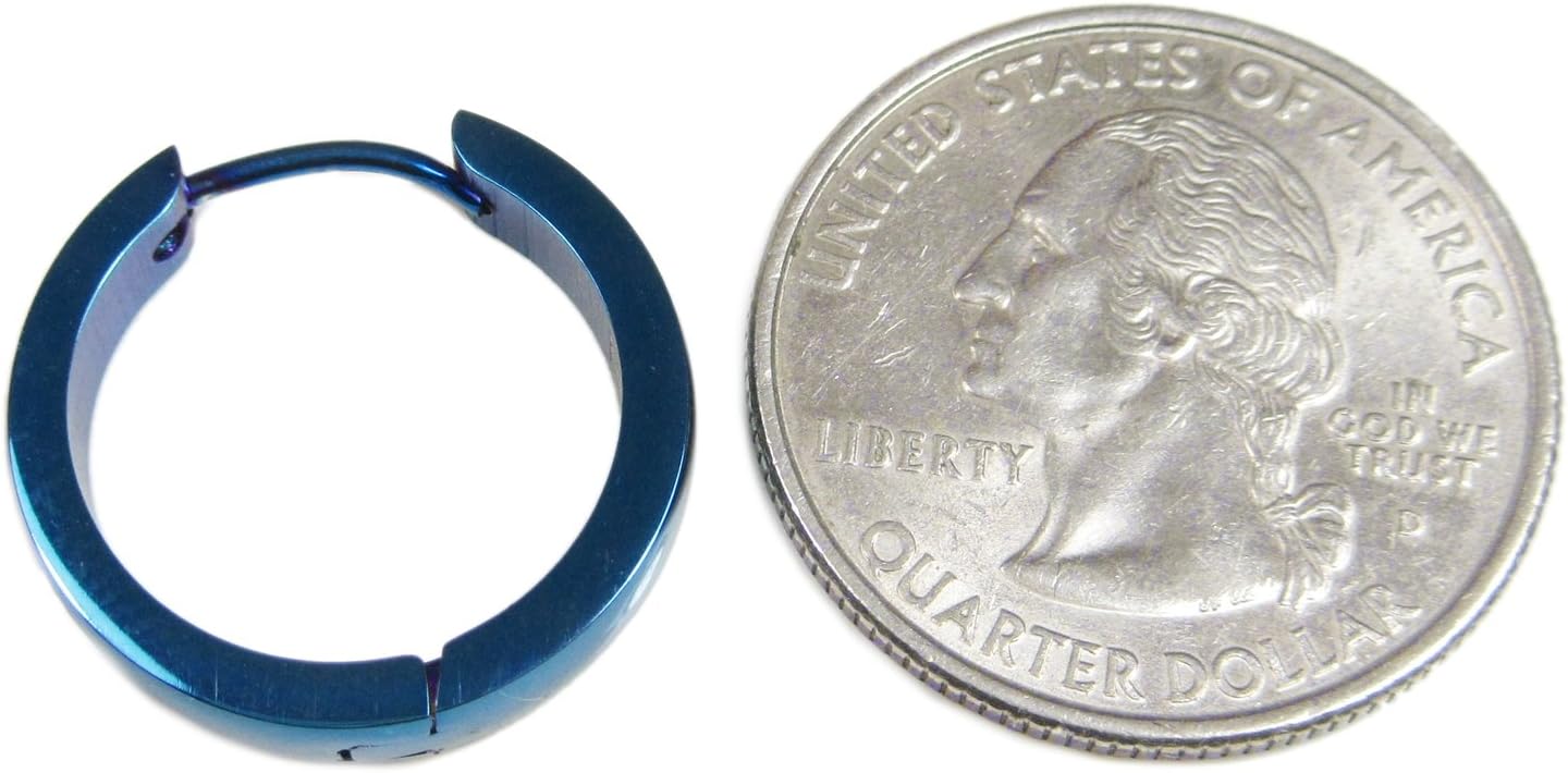 Stainless Steel Curved Face Round Hoop Men Earrings Silver-tone Blue Rose Gold-tone Black 20mm - Image 4