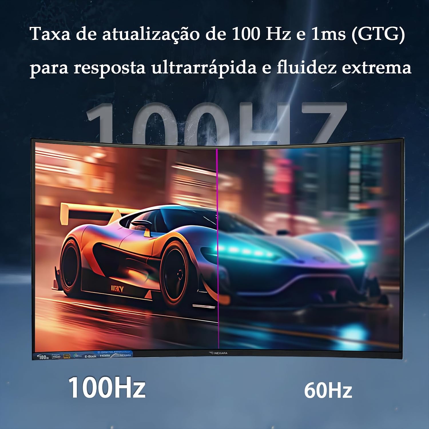 Monitor Curvo 23.6 Polegadas 100Hz Full HD LED – Tela 1500R, 1MS, 98% sRGB, HDMI/VGA, Adaptive Sync, Ajuste de Inclinação e Filtro de Luz Azul para Jogos e Home Office