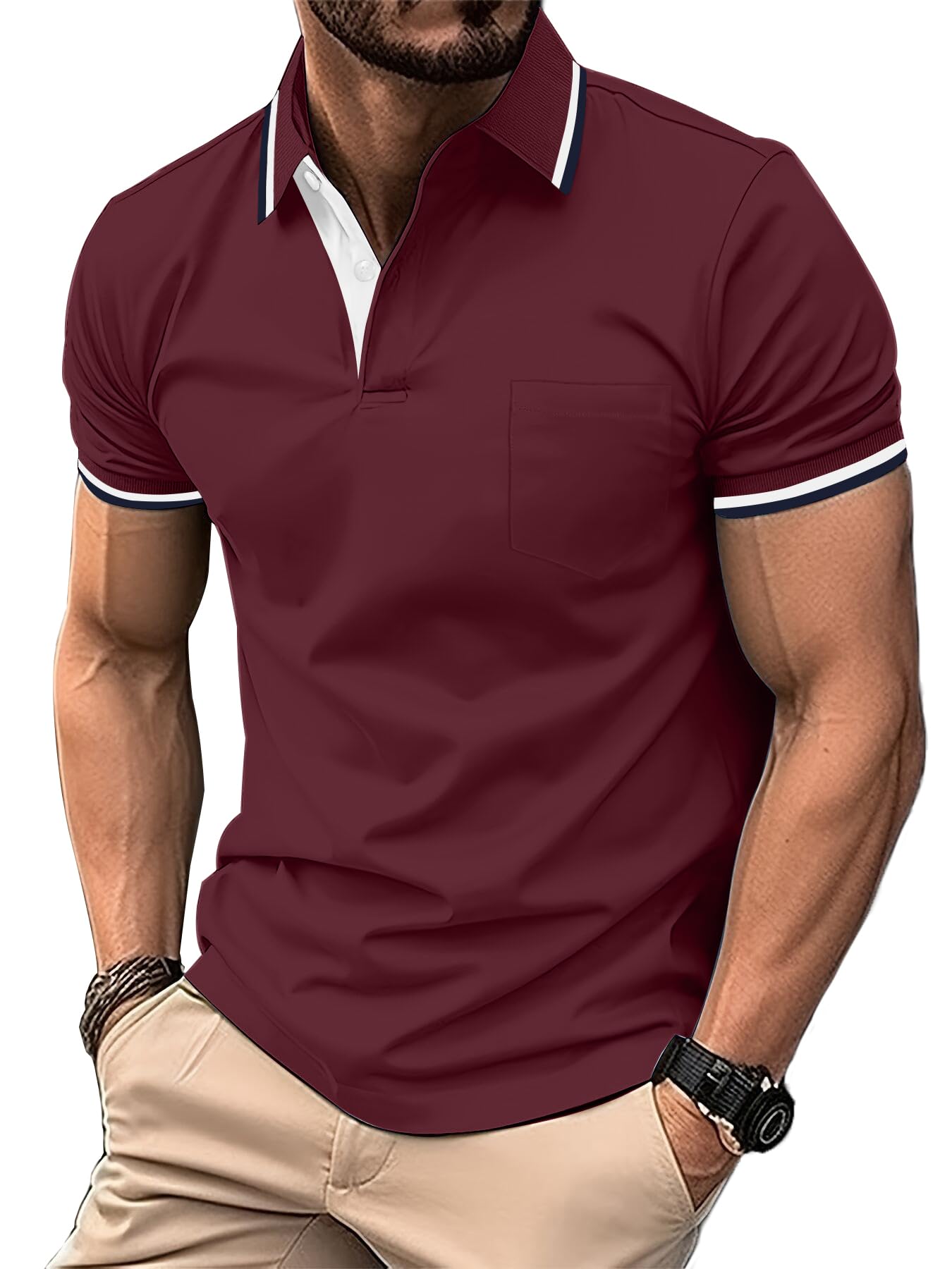 zitysport Polo Uomo Camicia a Maniche Corte Camicia da Golf Traspirante Uomo Camicie estive Sport Basic Slim Fit Tshirt con Tasca sul Petto Polo Shirt