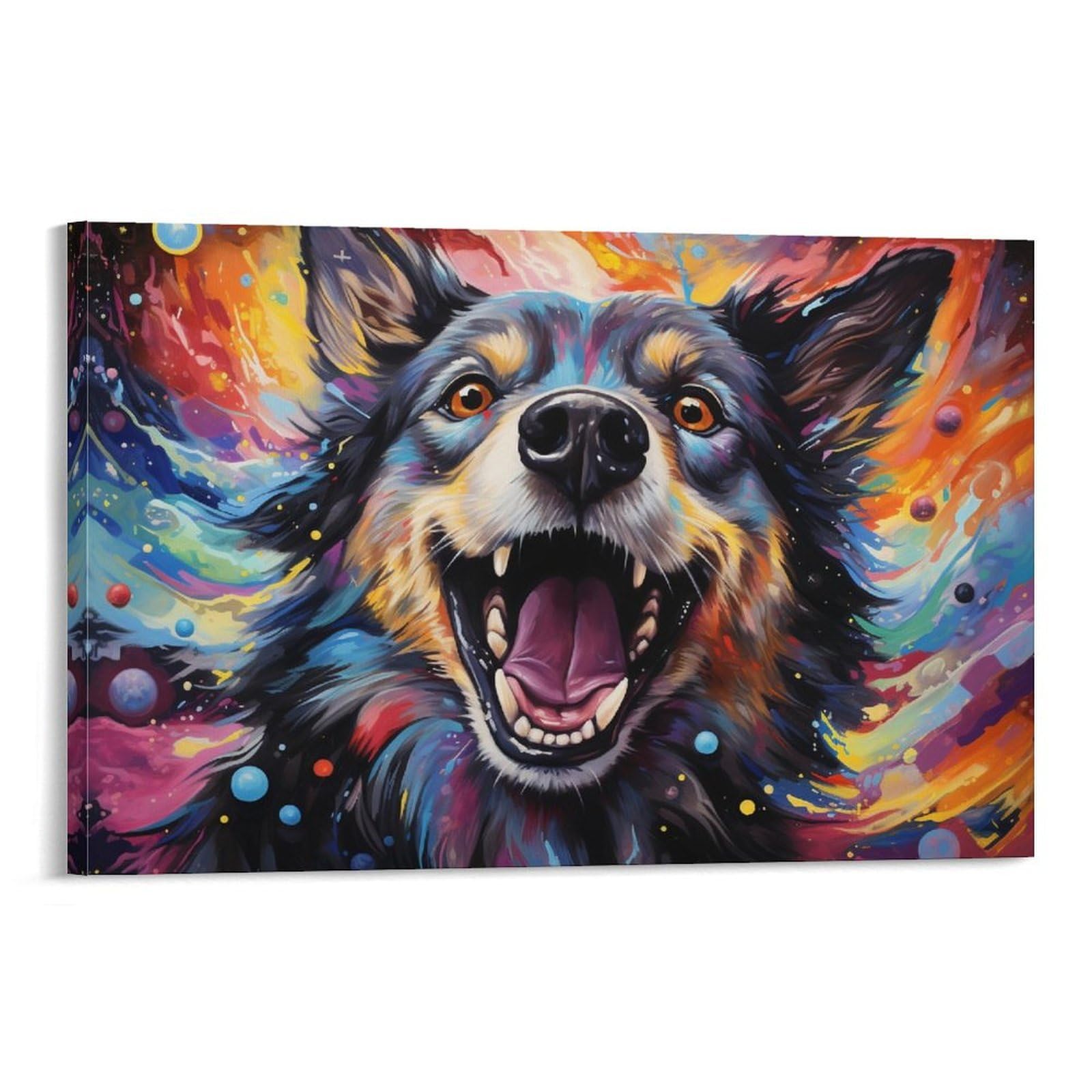 CPLVKWRQJ Bright Magical Colorful Single Colorful Happy Dog Portrait Canvas Wall Art - Nursery Canvas Wall Hanging Space Saving Ready to Hang Decor 20x30inch(50x75cm)