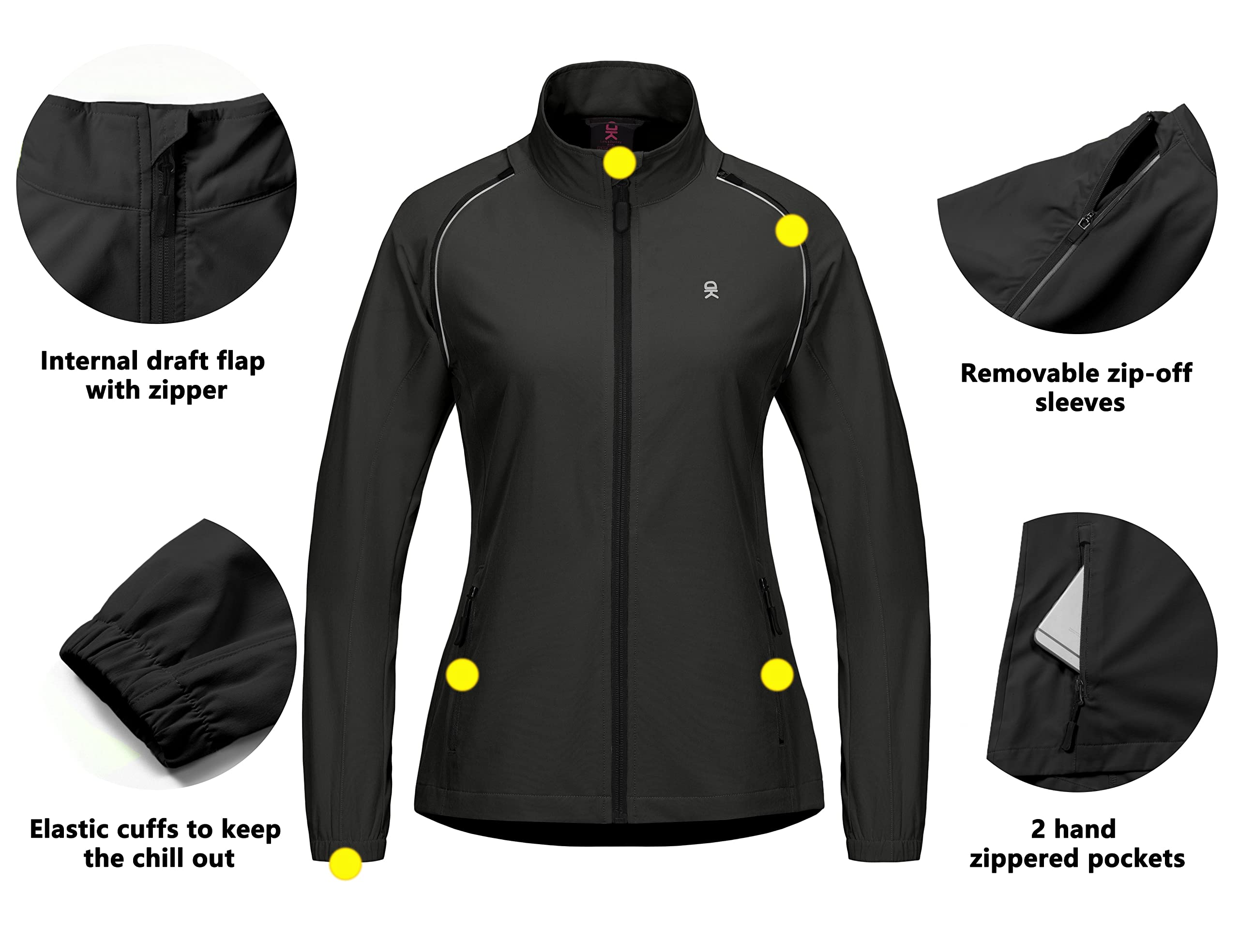 Little Donkey Andy Fahrradjacke Damen Leichtgewicht Wasserabweisend Fahrradweste mit Abnehmbaren Ärmeln Fahrrad Radsportjacke Reflektierend Laufjacke Atmungsaktiv Wanderjacke