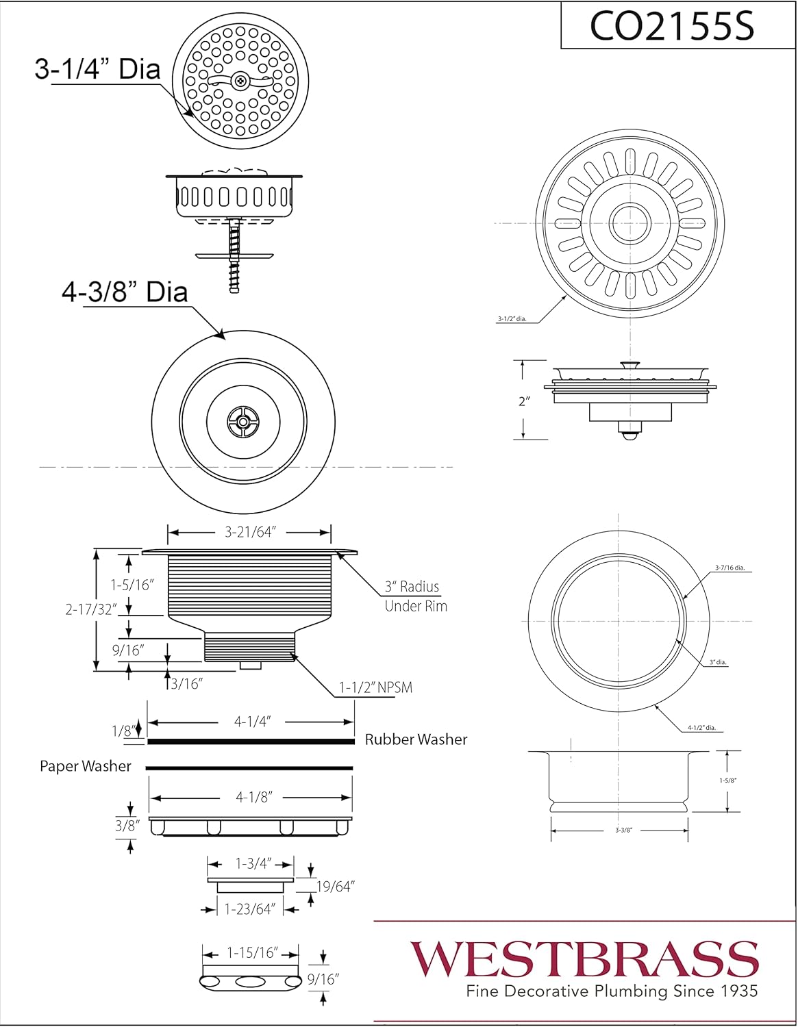 Westbrass CO2155S-62 Combo Pack 3-1/2" Wing Nut Twist Style Large Kitchen Sink Basket Strainer and Waste Disposal Flange with Basket Strainer, Matte Black