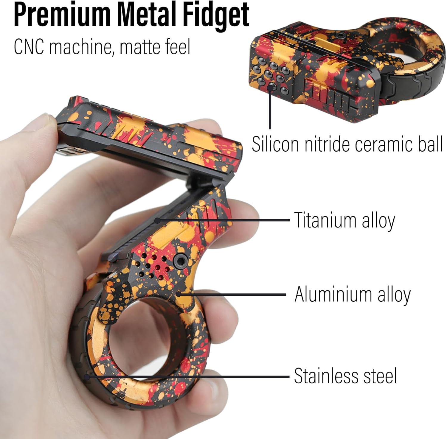 FREELOVE Zoom Premium Metal Fidget Toys for Adults, Small Magnetic Slider, Heavy Folding Haptic Block, Ratchet Wheel Fidget Ring, Flip Back Loading EDC, Ball Press Push Clicker (Camouflage)