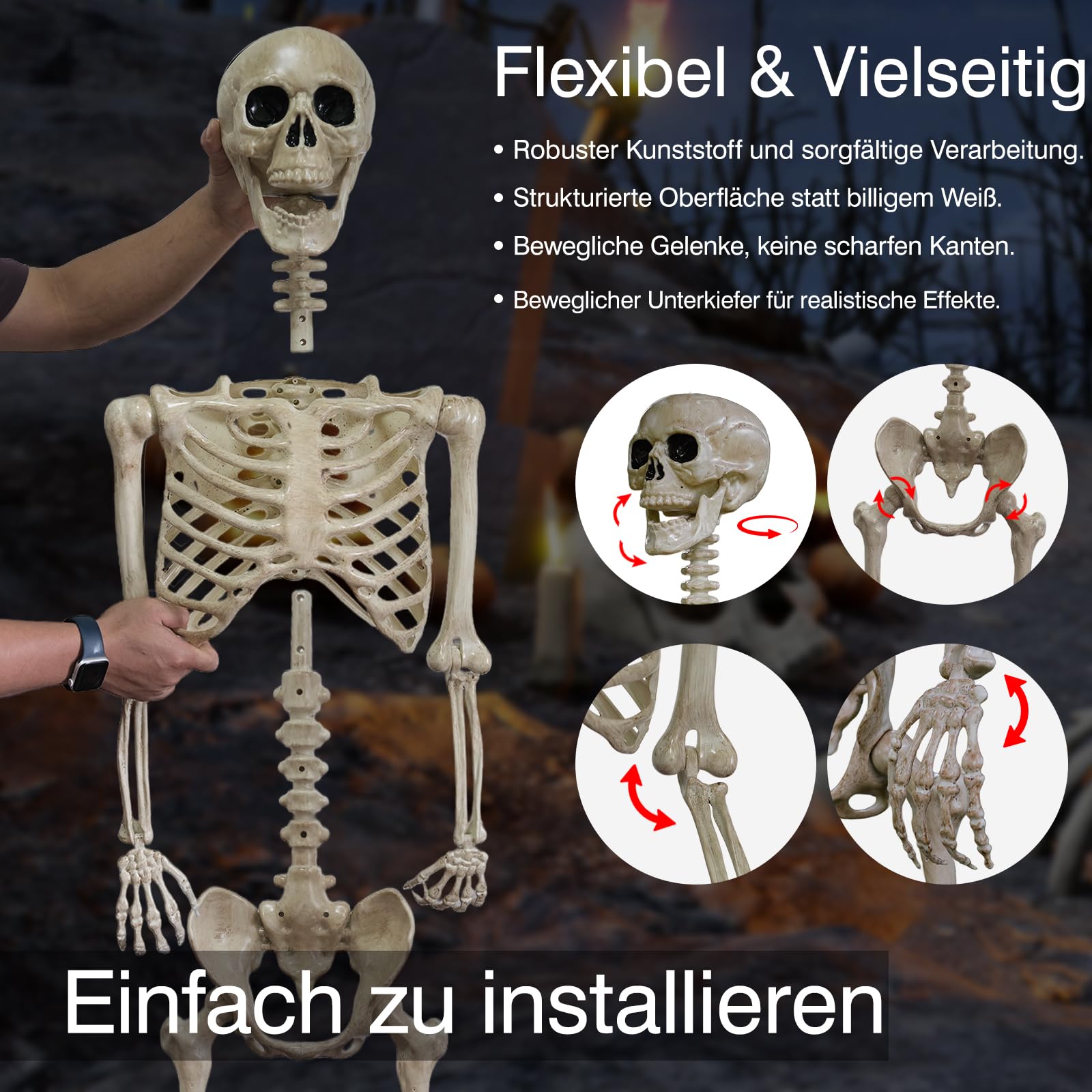 165 cm Halloween Deko Skelett Lebensgroß