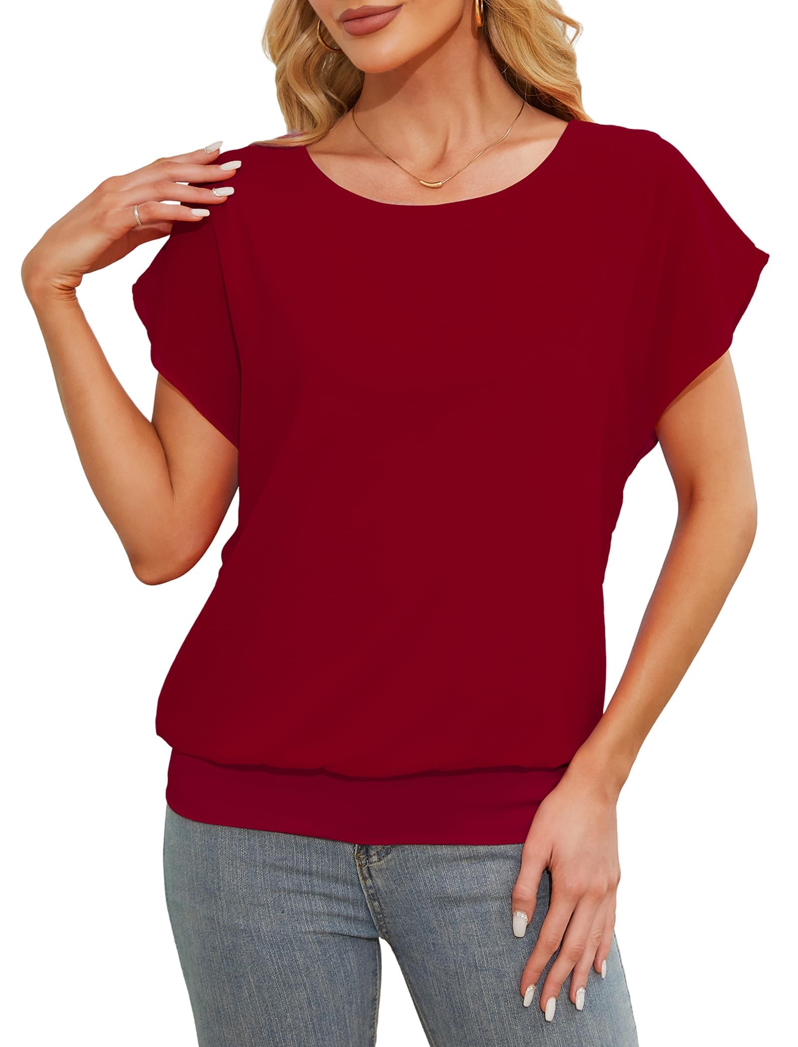 Anelune T-Shirt Damen, Kurzarm Oversized Fledermaus Shirt für den Sommer | Locker & Lässig, Elegant & Flowy Tops für Jeden Tag & Alltag