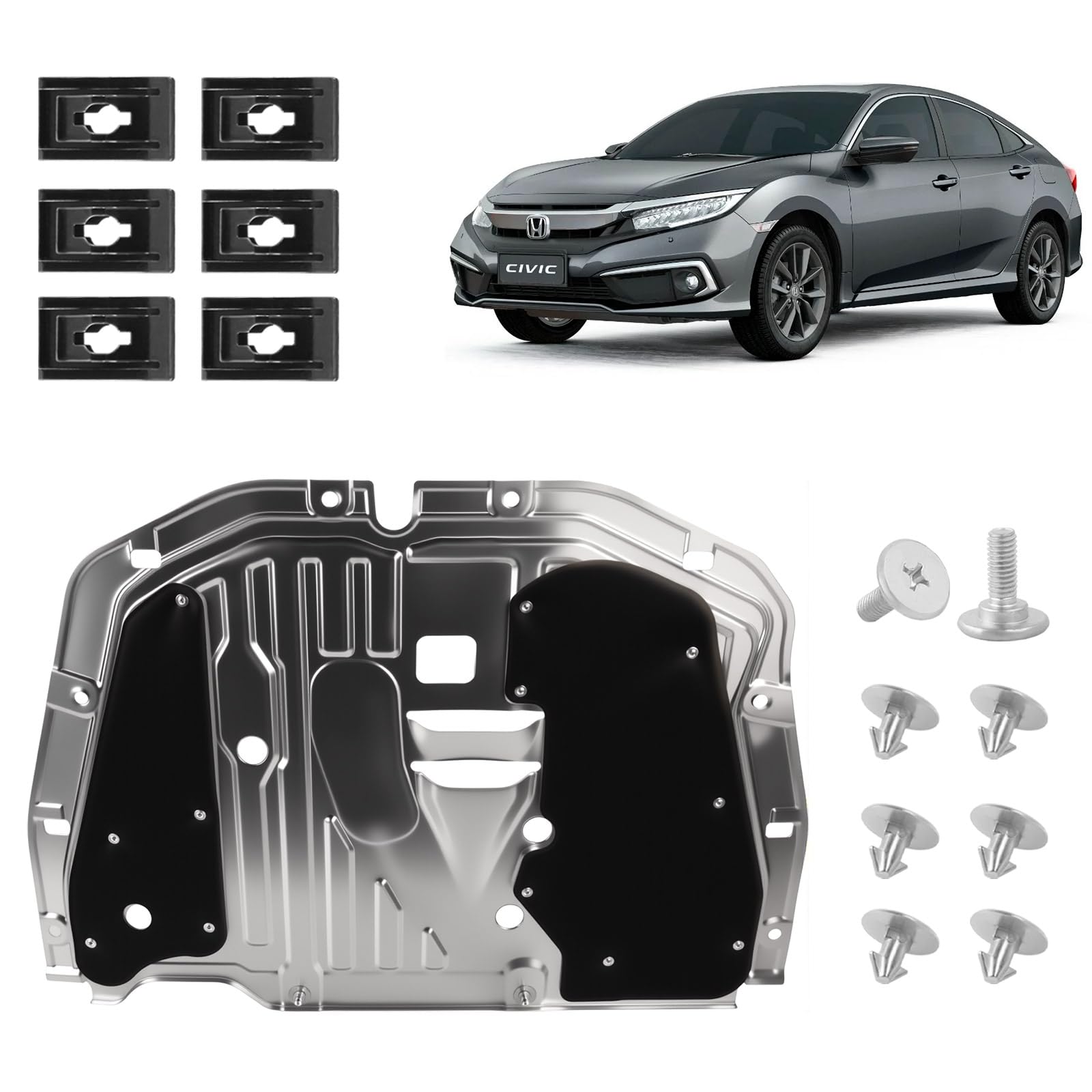 Engine Splash Shield Guard Compatible with 2016-2021 Civic Engine Case Guard Under Car Shield Cover Replacement 74110-TBA-A00 90674-TY2-A01 Engine Splash Guard