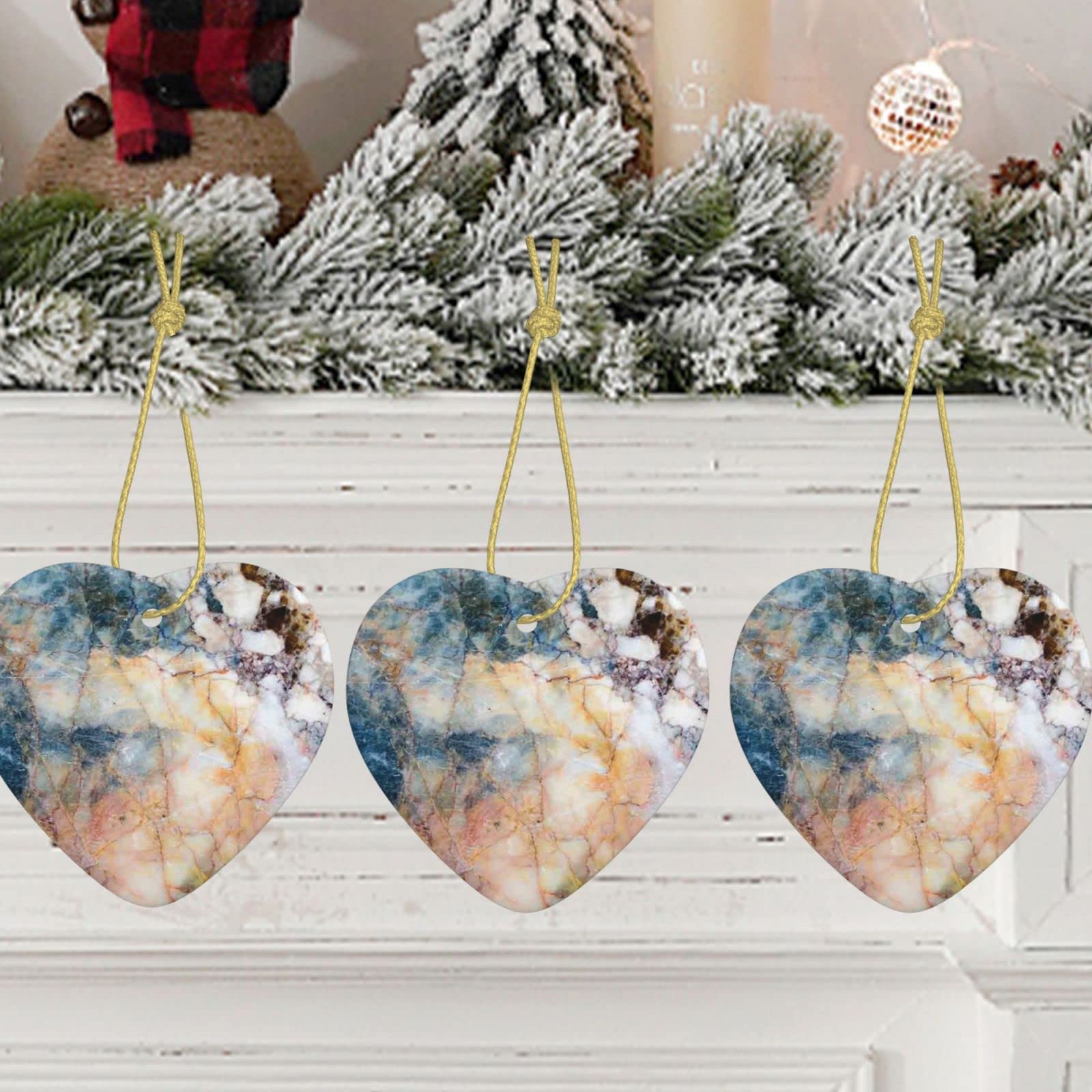 Décoration De Noël En Forme De Cœur En Céramique Blanche – Pendule Personnalisable, Cordon Doré Inclus, Pour Sapin Et Déco Intérieure - 4