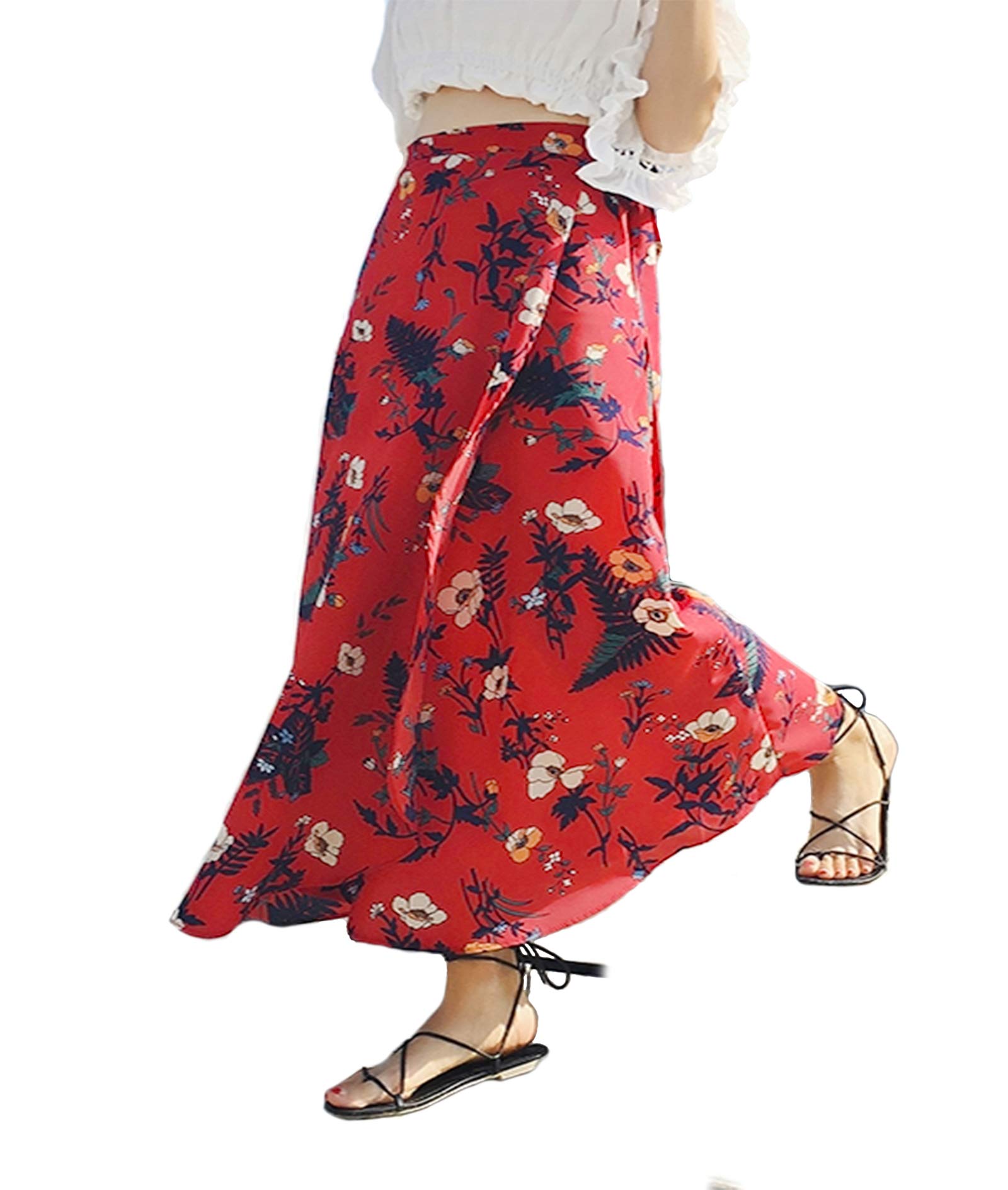 BotanmuWomen's Wrap-Around Skirt Tie-Waist Floral Printed Chiffon Long Skirt Plus Size Wrap Beachwear Skirts Cover Up
