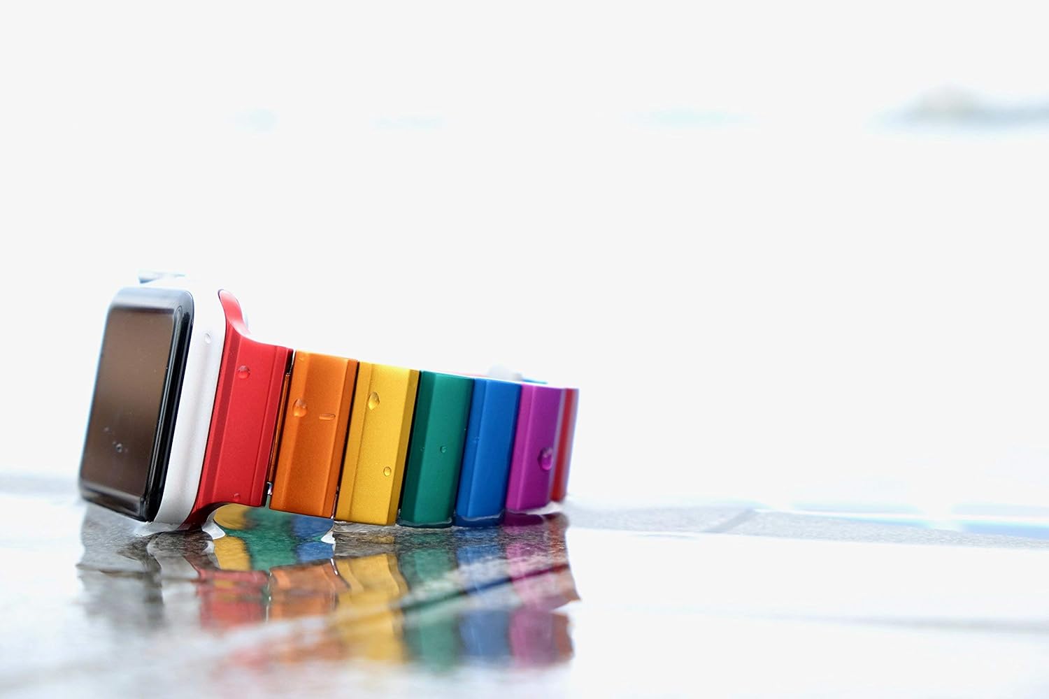 41mm JUUK Rainbow Ligero Premium watch band made for the Apple Watch, using aircraft grade, hard anodized 6000 series aluminum with a solid stainless steel butterfly deployant buckle (matte)