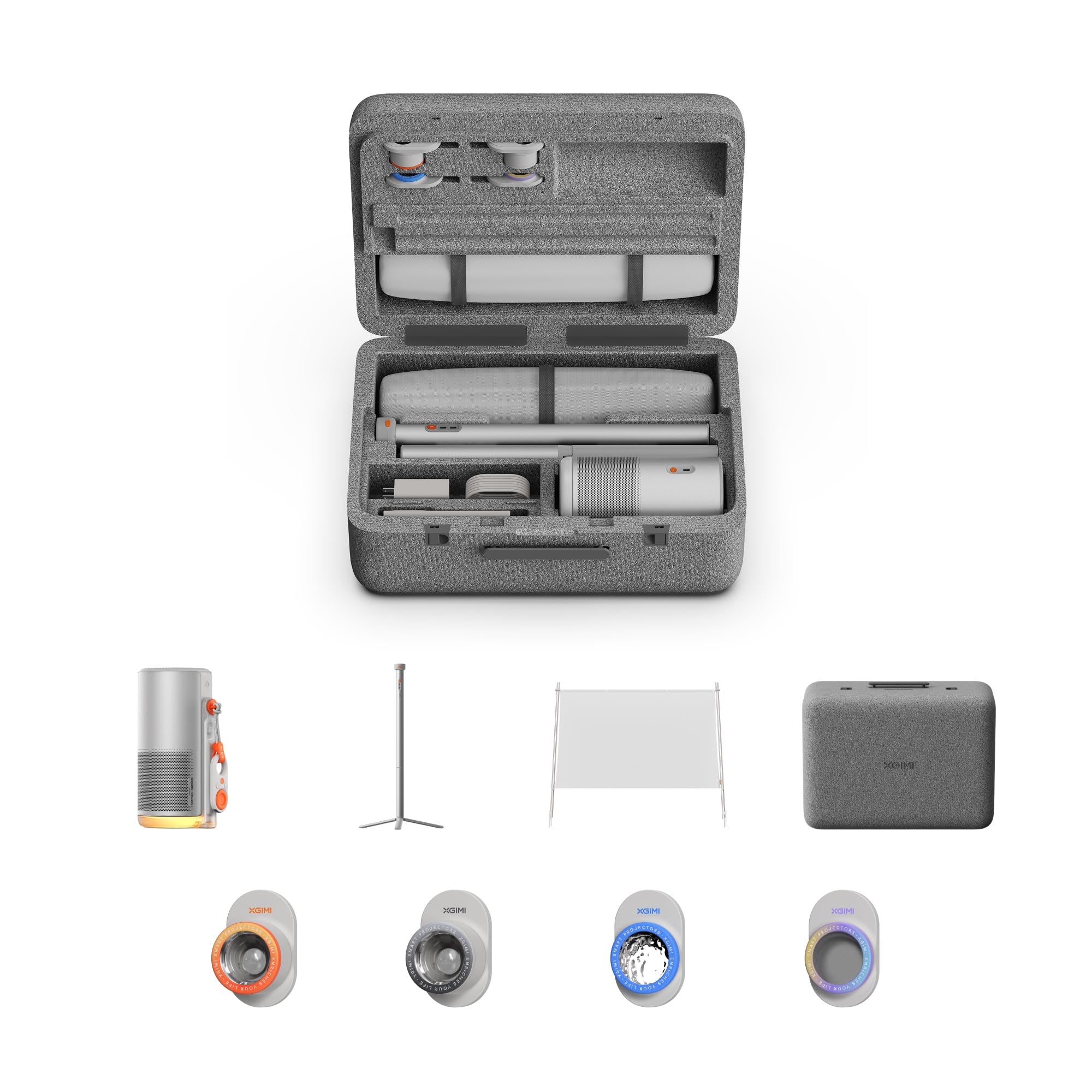 XGIMI MoGo 4 Laser Proiettore Collezione, 550Lumen ISO, GTV con Netflix Ufficiale, 5h batteria – Kit Cinema Portatile con PowerBase, Schermo da70",4 Filtri&Custodia per il Trasporto