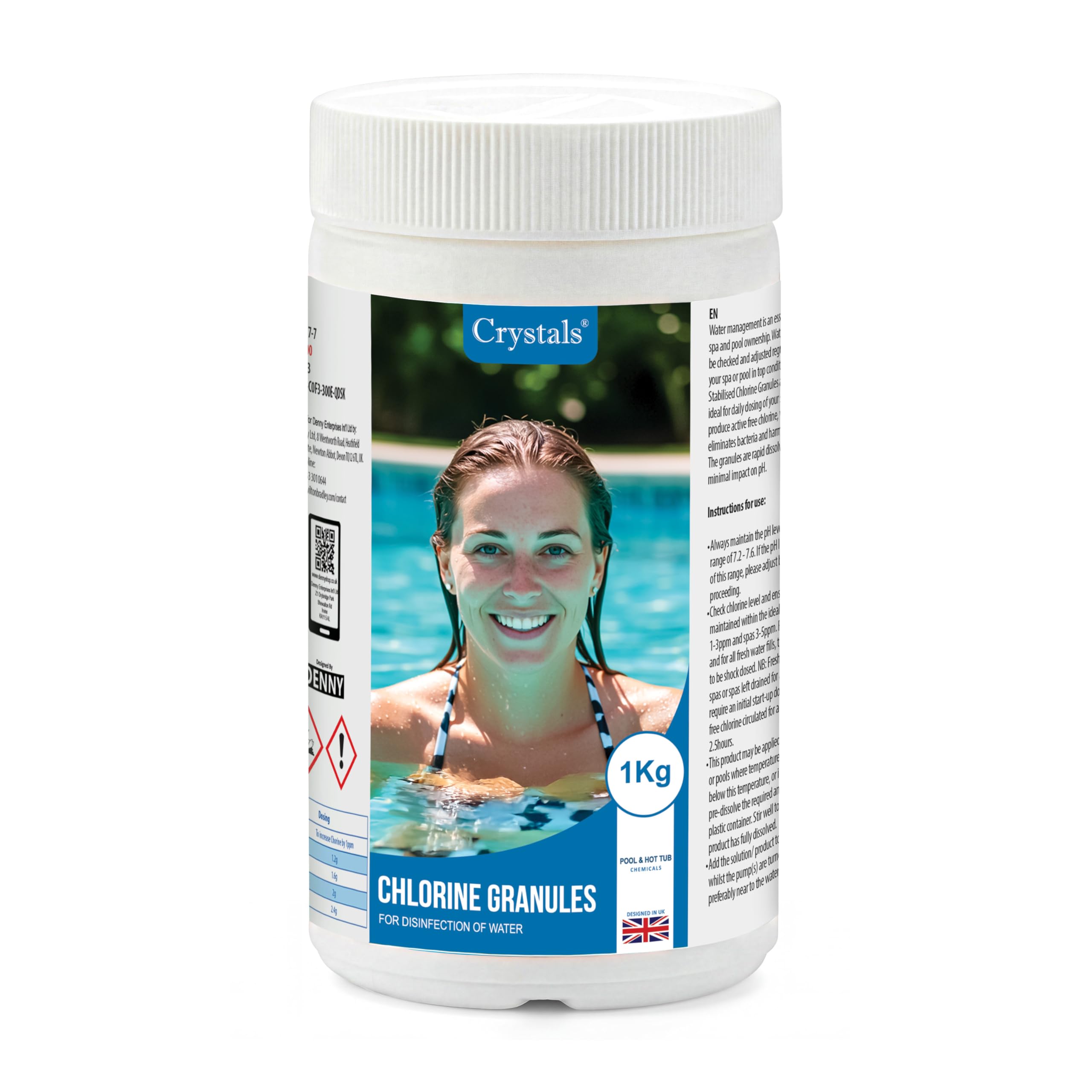 Crystals Pool & Spa Starter Kit – Chlorine Granules, Tablets & Foam Remover Water Care Set, Complete Chemical Treatment Kit for Pools, Hot Tubs & Spas (1Kg Chlorine Granules)