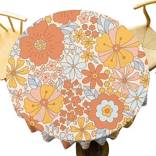 Miniatura 5 de Mantel floral retro de los años 70, diseño hippie de verano con estampado de flores, para vacaciones, hogar, picnic, fiesta, boda, bufé, comedor,