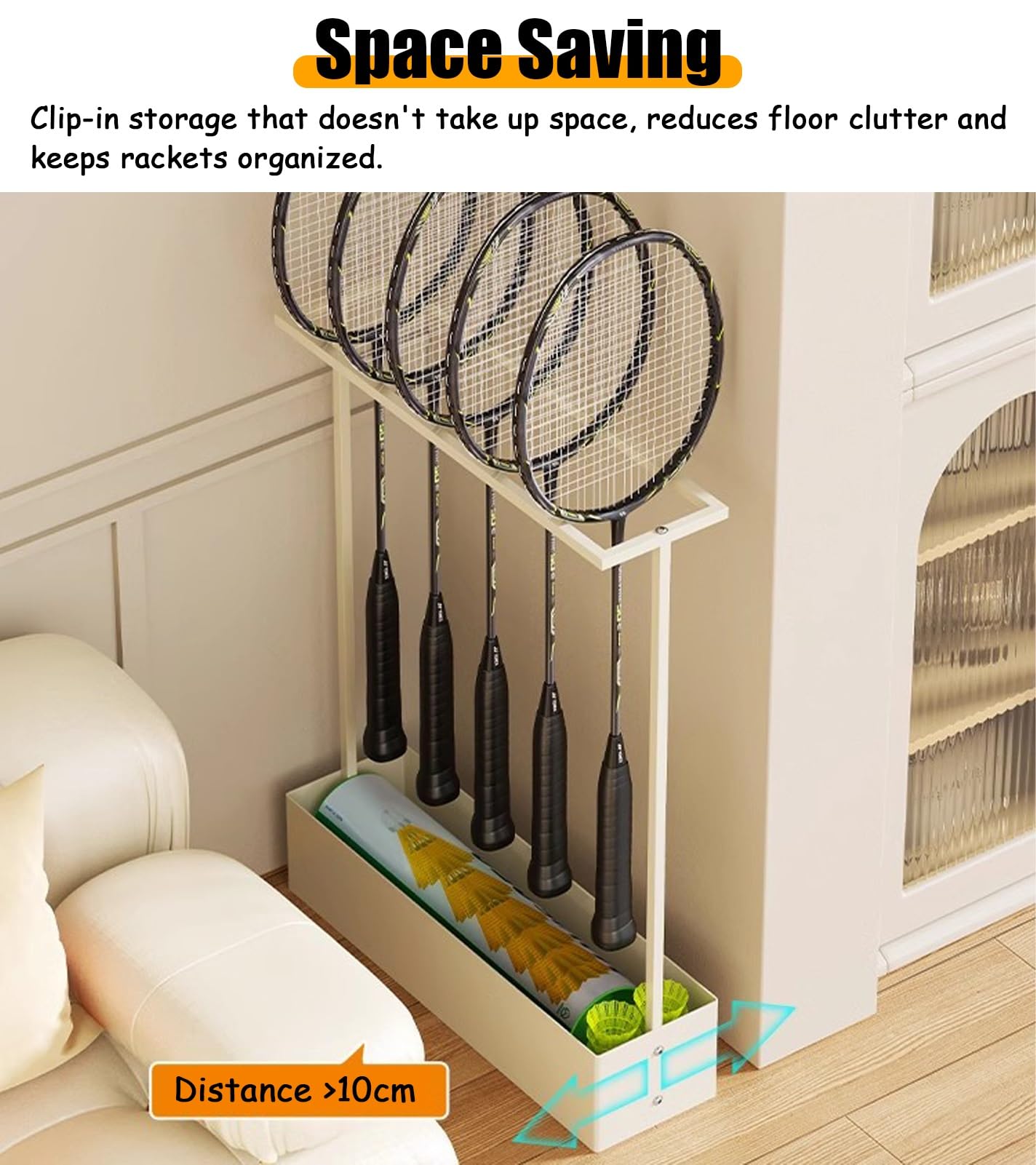 Rastrelliera Racchetta Tennis Supporto Verticale per Racchette da Badminton, Salvaspazio per Attrezzature Sportive, Organizer Angolare per Racchette da Tennis per Scuola, Camera da Letto, Soggiorno(Wh