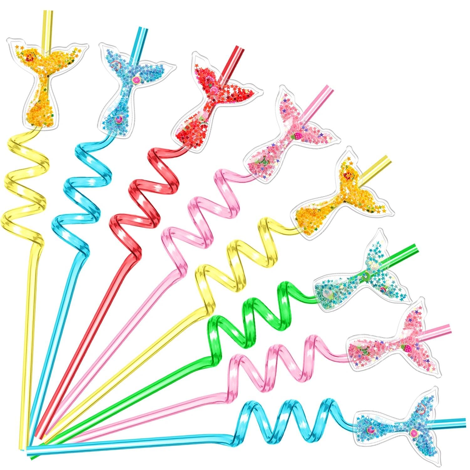 24 Glitter Mermaid Party Favors Mermaid Tail Drinking Straws for Mermaid Birthday Party Supplies with 2 PCS Straws Cleaning Brush