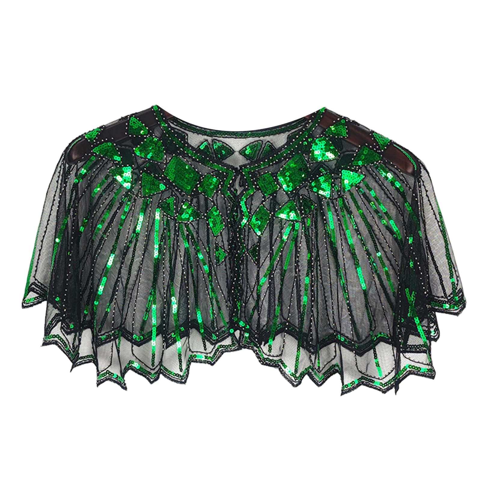 MICFENY Elegant Beaded Openwork Capelet Short Shoulder Wrap Sequins Mesh Shawl For Women Formal Party Cover-up