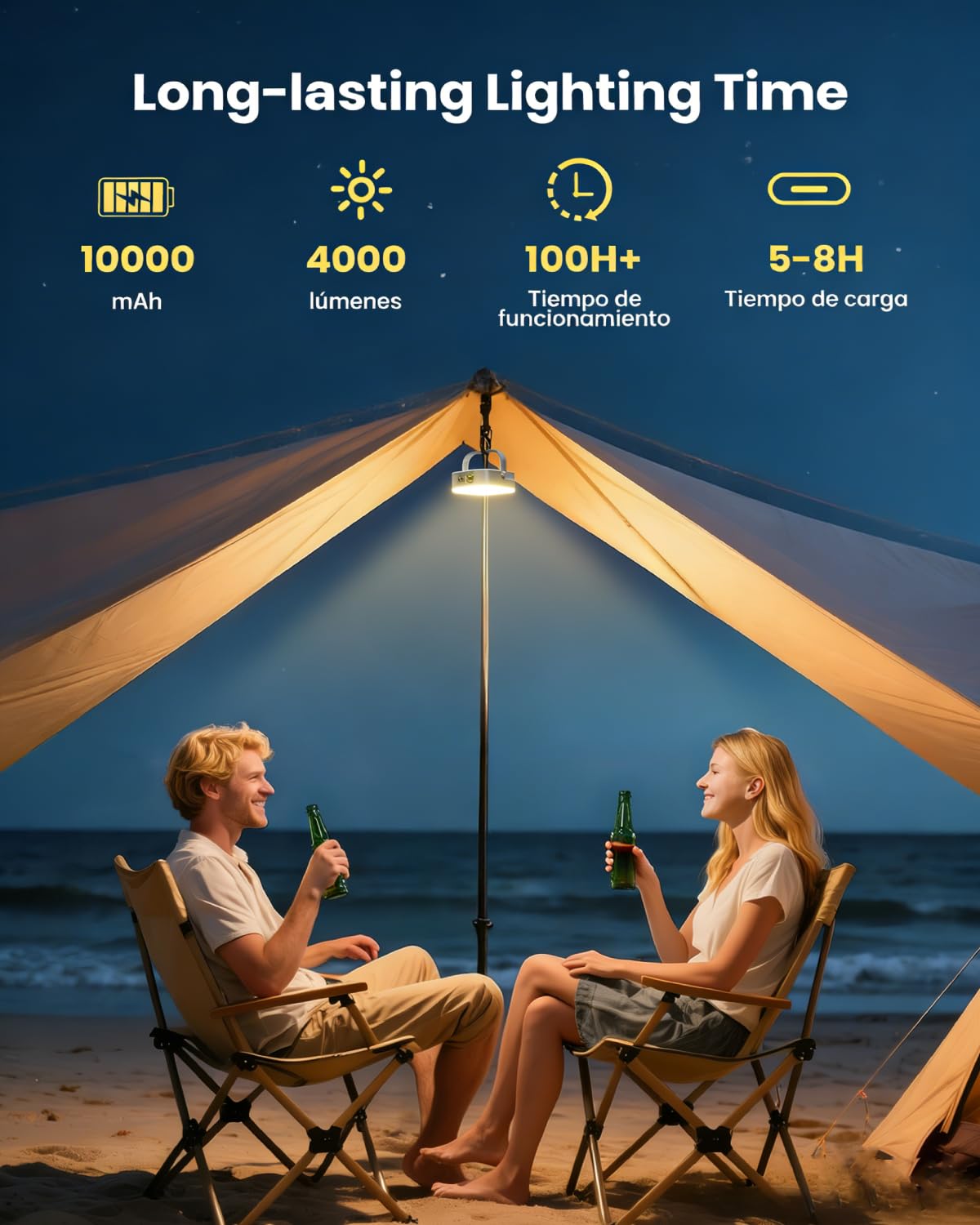 Eventek Lámpara Solar de Camping 4000LM 10000mAh LED Recargable IP65 Impermeable