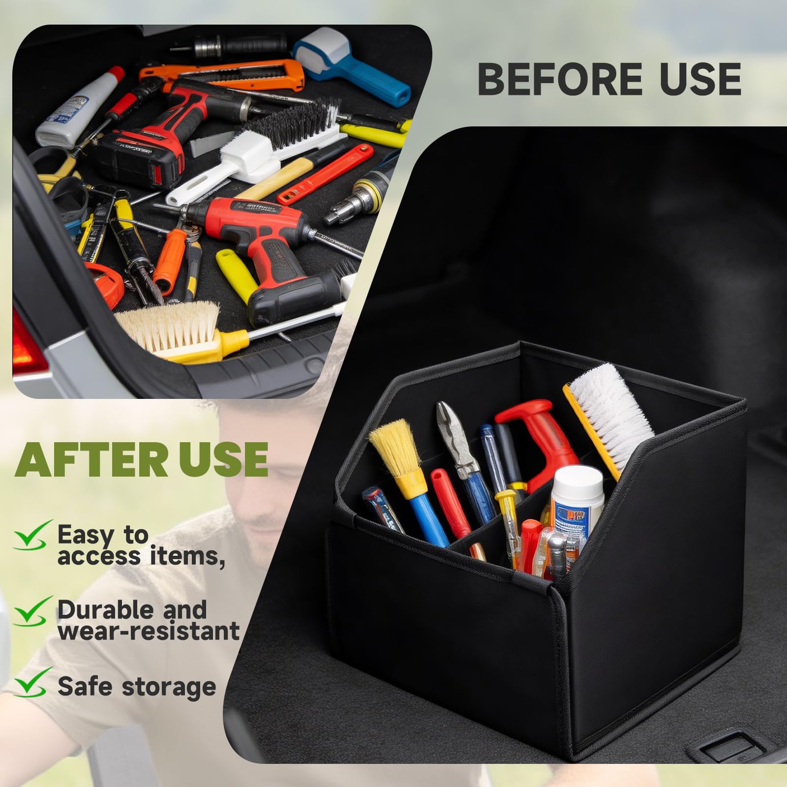 FAELNK Contenitore per Bagagliaio Auto Dimensioni Organizer per Bagagliaio Auto Scatola Portaoggetti Pieghevole in Pelle Scamosciata per SUV Berlina, Senza coperchio | 32x30x28cm