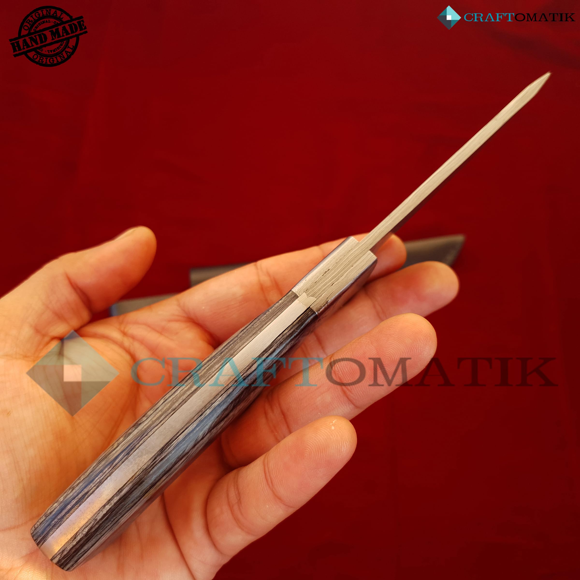 Damast Stahl Messer | Original Robuste Damaststahlklinge | Griff aus Ebenholz und Damaszenerstahl | Handmade Outdoor Sammlermesser | DHK89