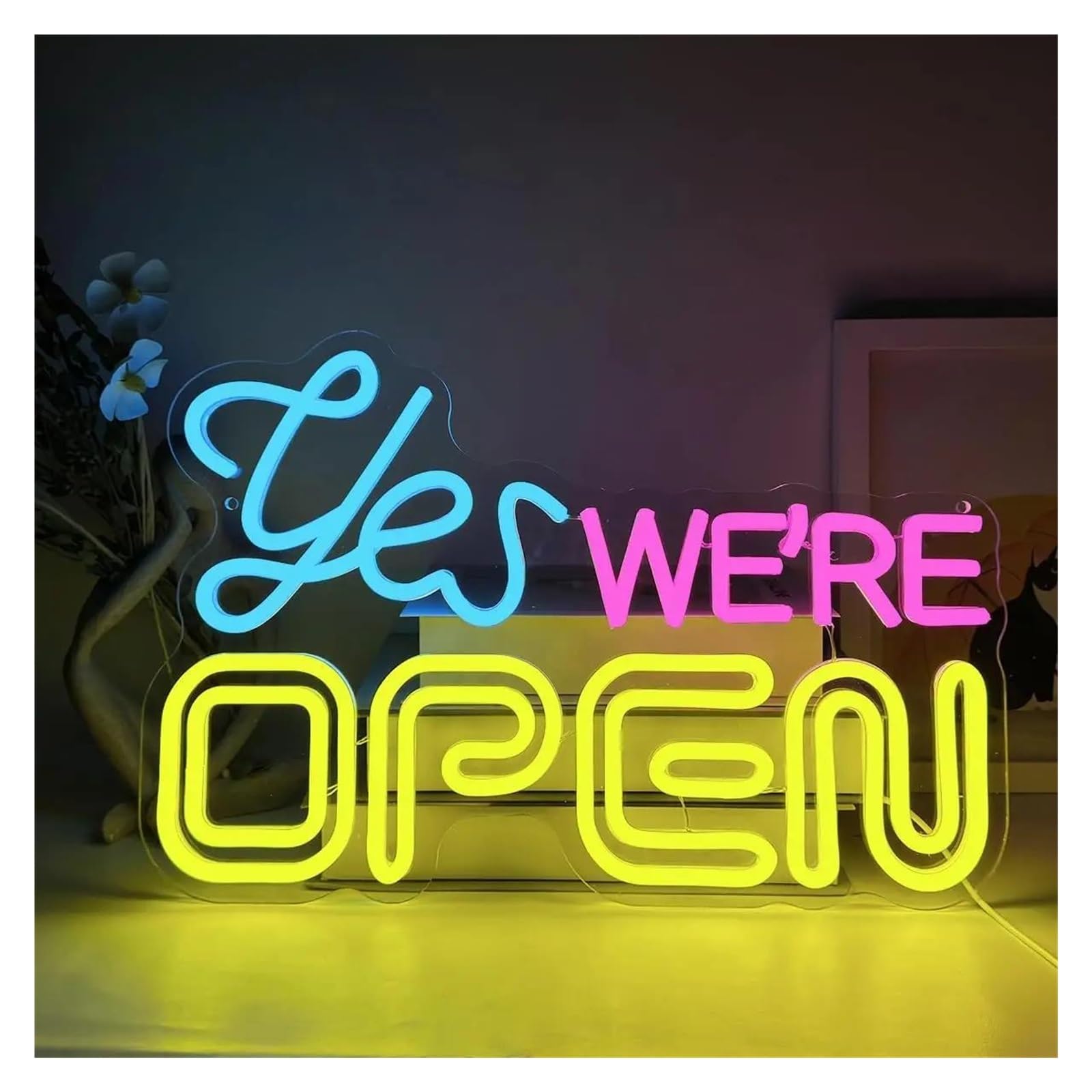 Shouxi One Color Sign Lamp Yes, We're Open Neon Sign Usb Powered Dimmable Light For Man Cave Game Room Club Decor 38X25.3cm