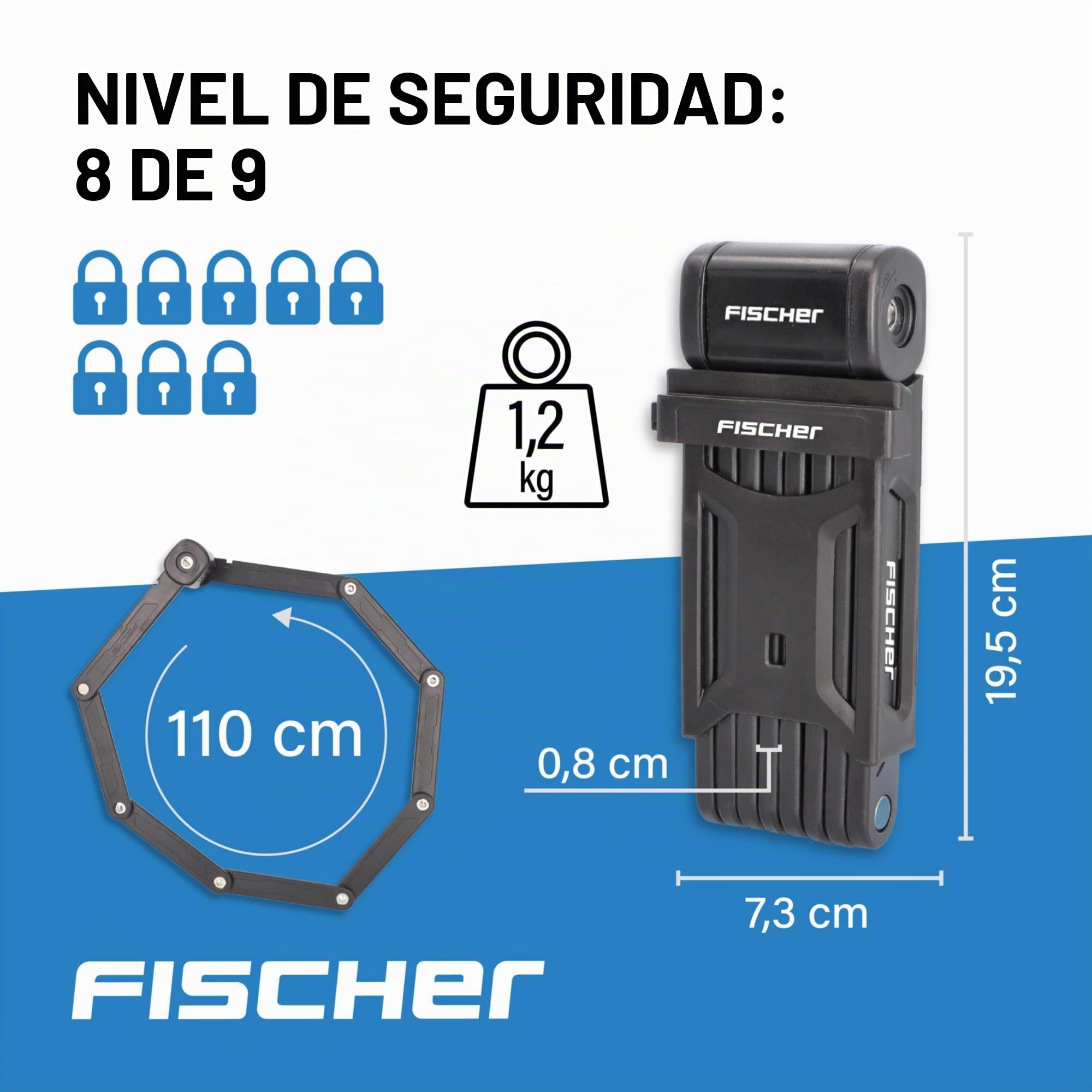 Fischer - Candado plegable (incluye soporte y 2 llaves de seguridad)
