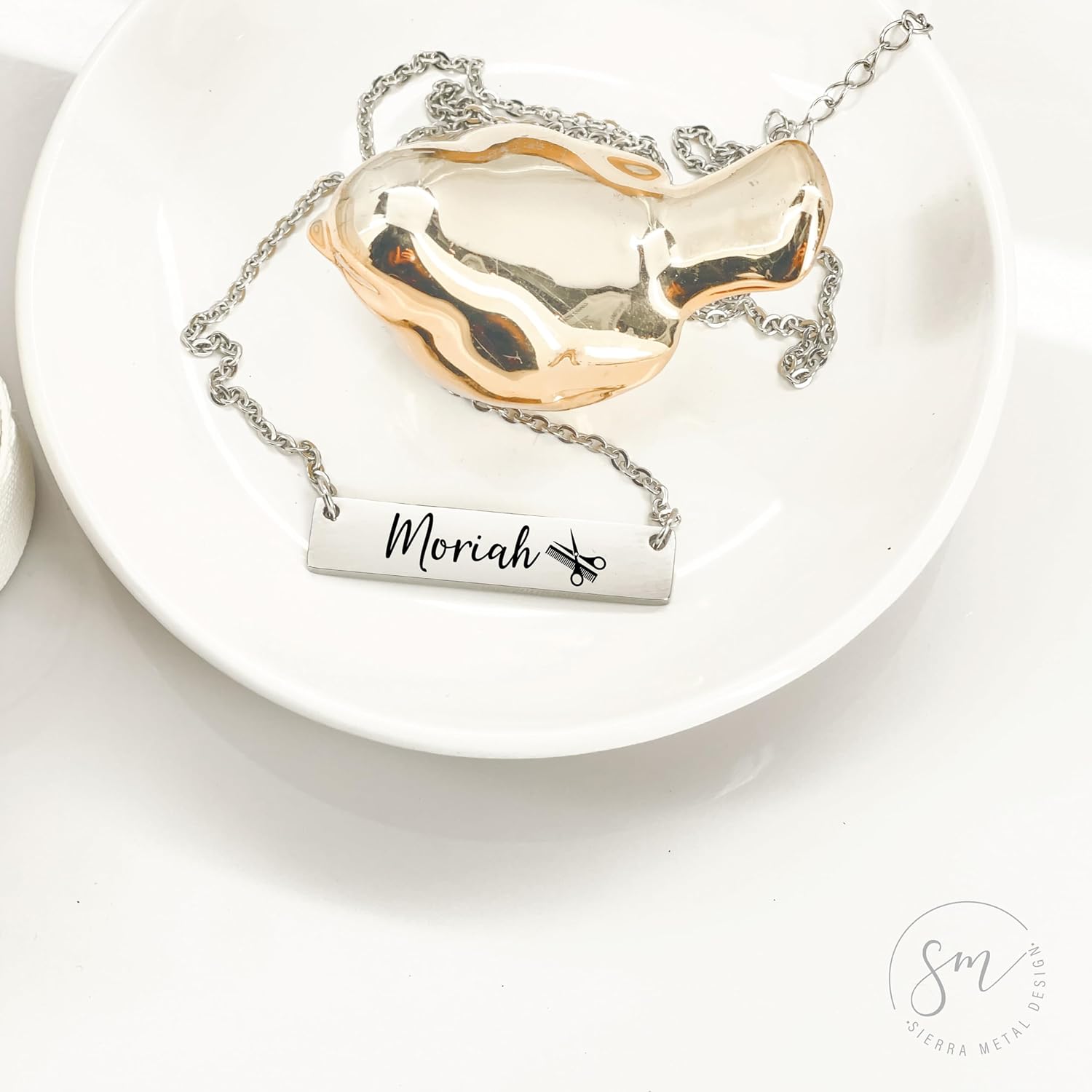 Personalized Name Hairdresser Bar Necklace - Stainless Steel Rose Gold Silver Gold Hair Stylist Salon Gift For Hair Dresser Gift For Hair Stylist SANDRA-BAR