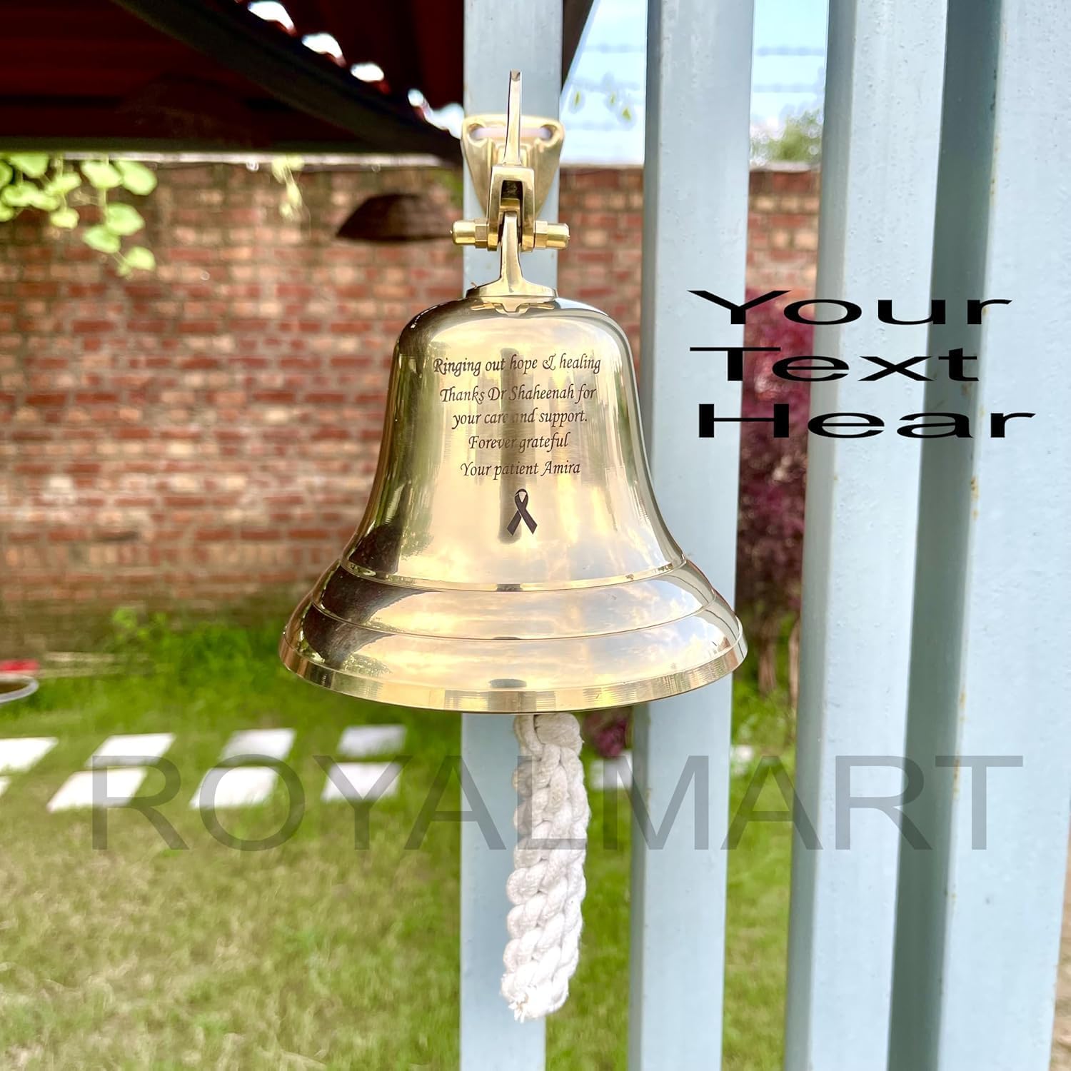 Royalmart Personalized Brass Nautical Bell, 5 Inch, Engraved School Wall Hanging, Home Decor Indoor/Outdoor, Customized Ship Bell