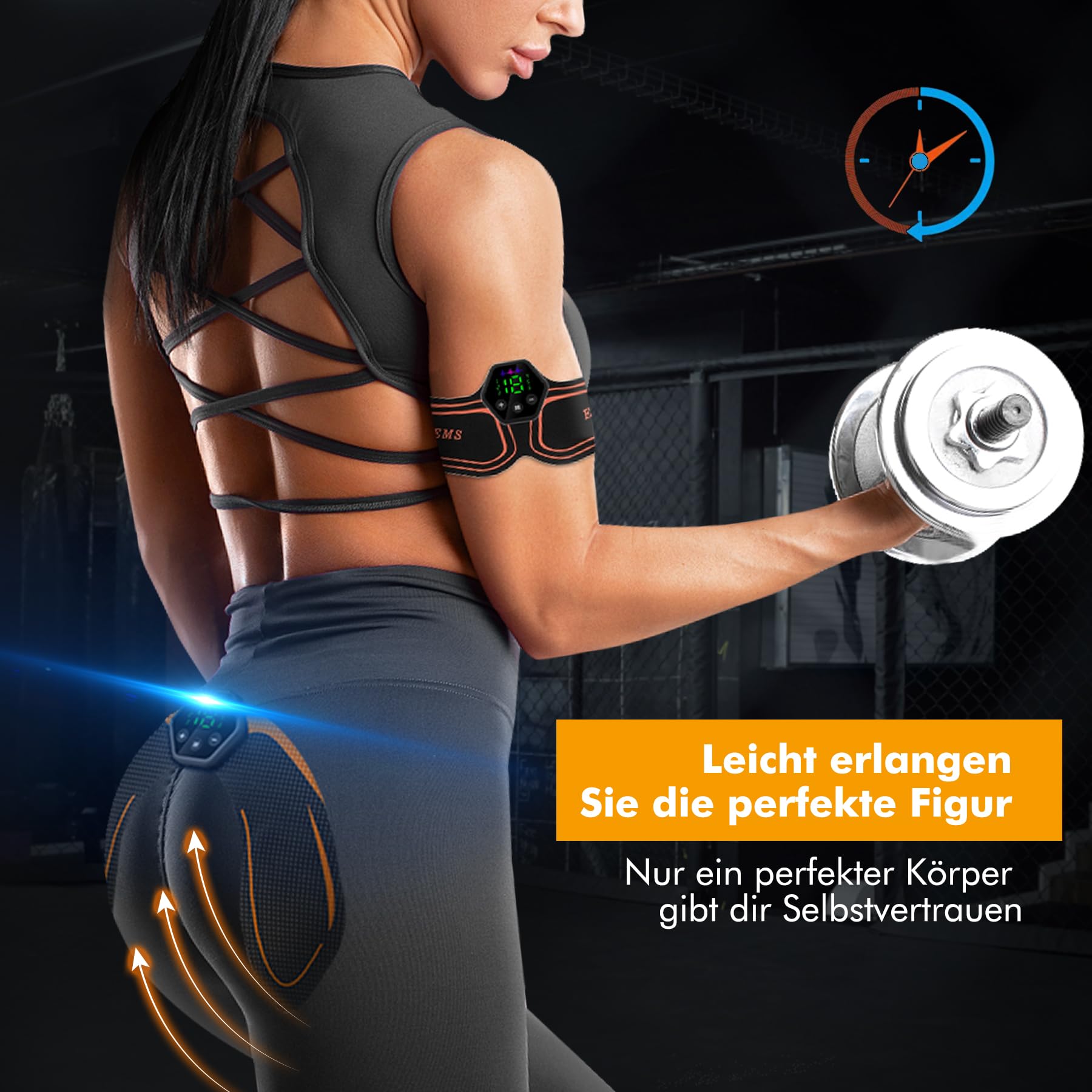 EMS Trainingsgerät, EMS Bauchmuskeltrainer Elektrisch, 6 Modi & 19 Intensitäten EMS Bauchtrainer, Ganzkörper ABS/Bauch/Arm/Bein/Po Trainer